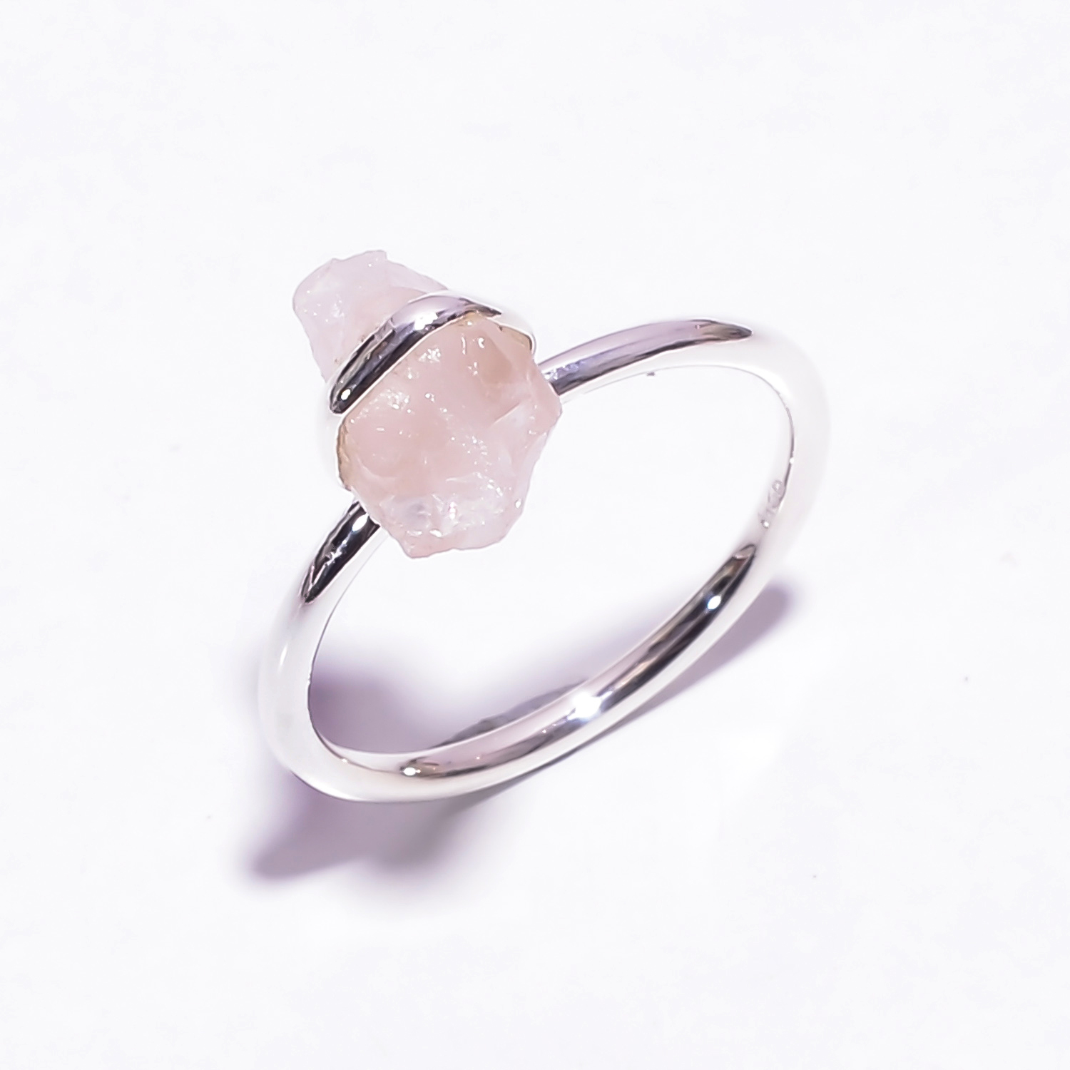 Rose Quartz Raw Gemstone 925 Sterling Silver Ring