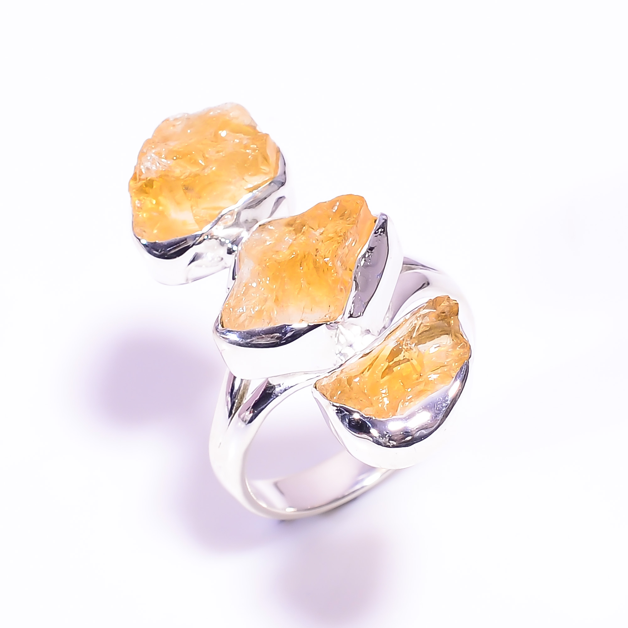 Citrine Natural Raw Gemstone 925 Sterling Silver Ring