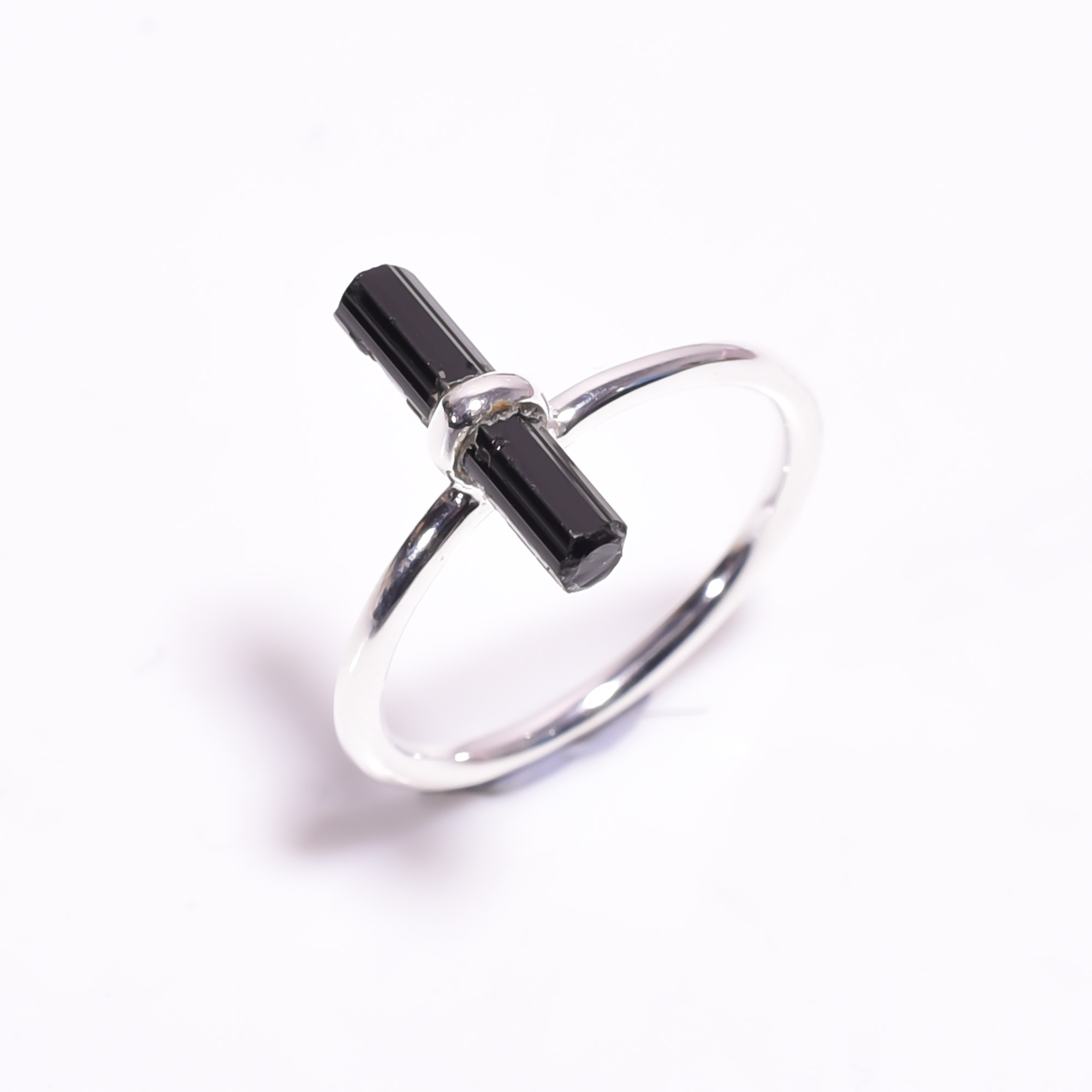 Black Tourmaline Raw Gemstone 925 Sterling Silver Ring