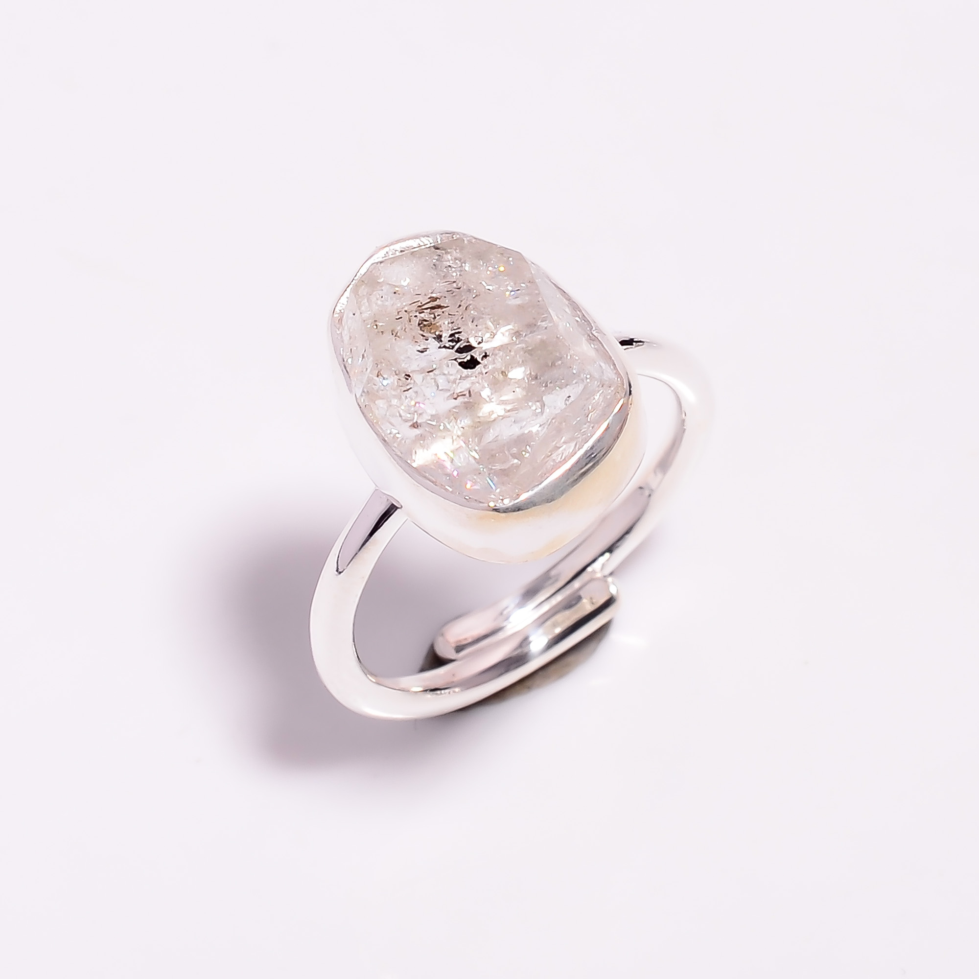 Natural Herkimer Diamond 925 Sterling Silver Ring Adjustable