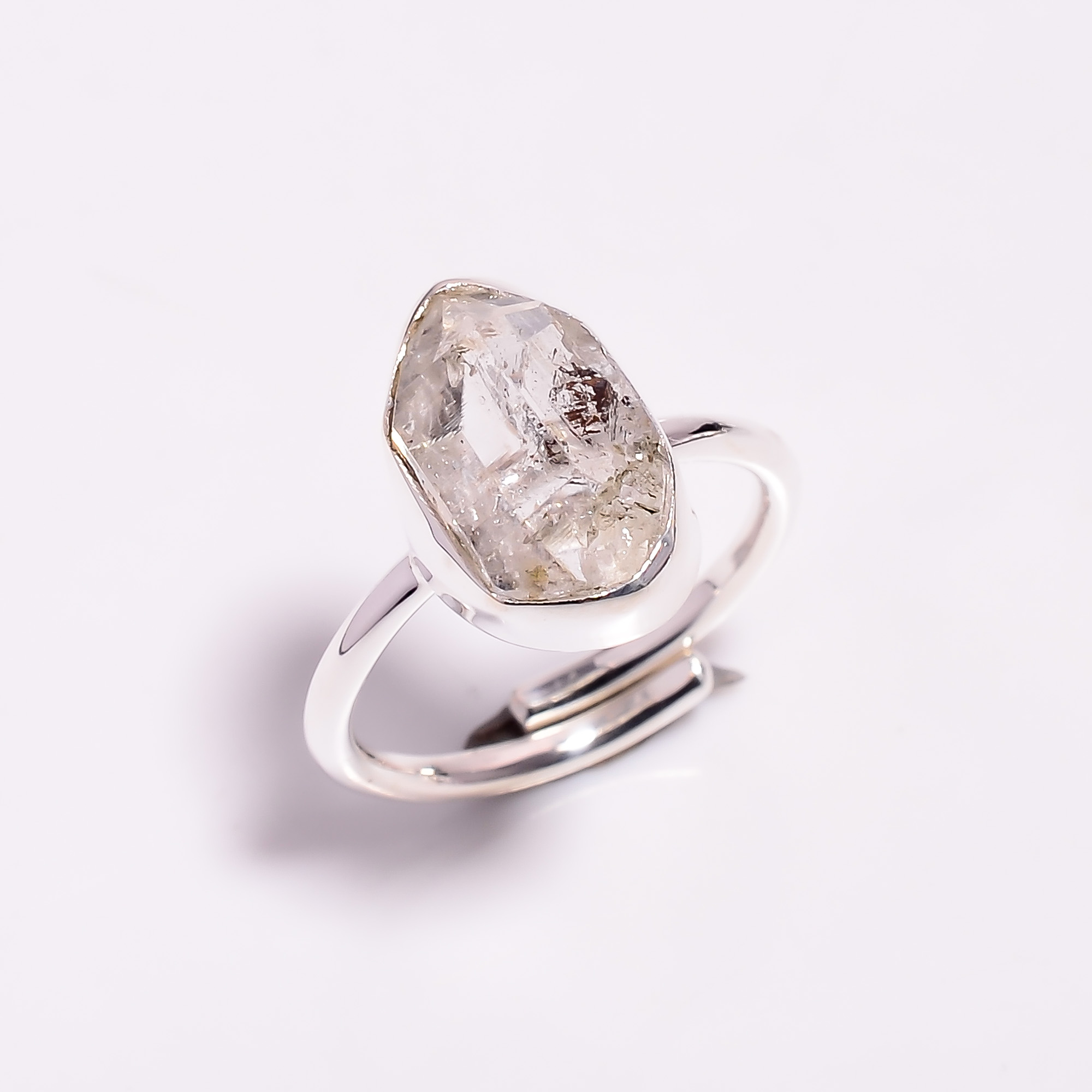 Natural Herkimer Diamond 925 Sterling Silver Ring Adjustable