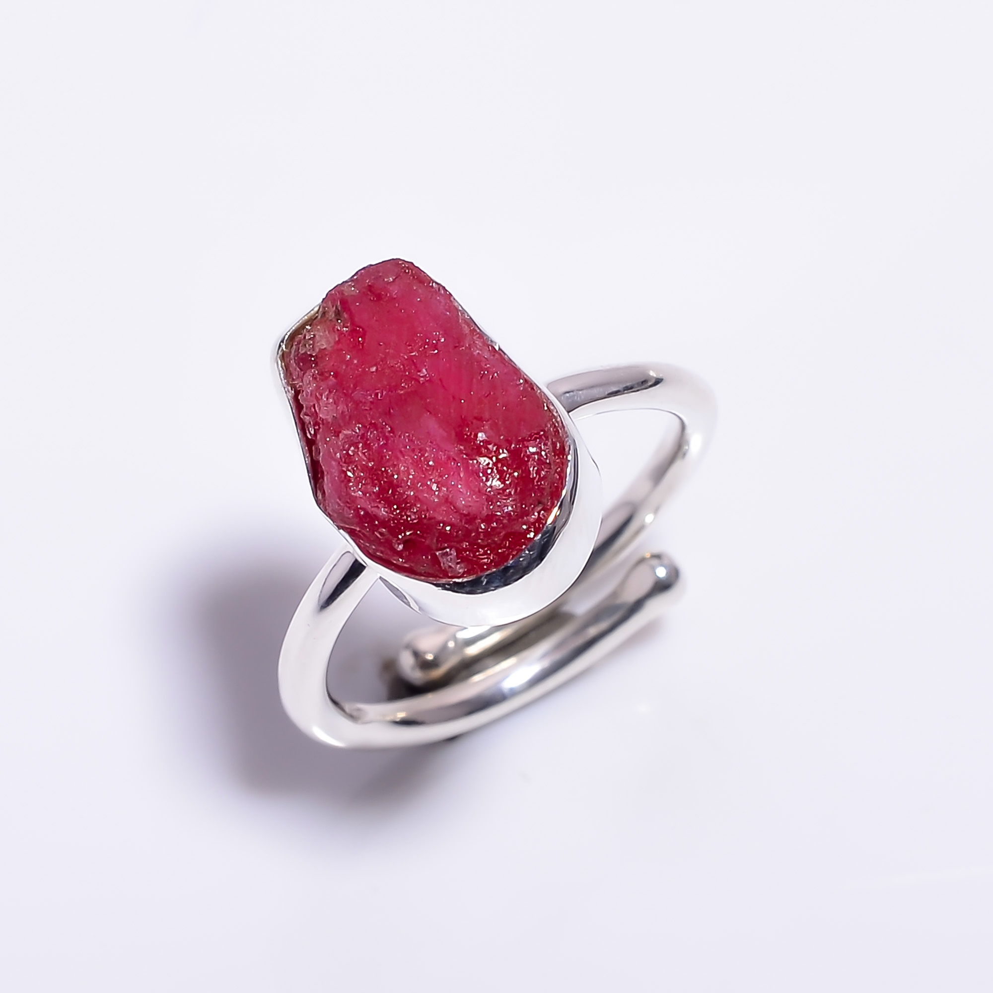 Ruby Raw Gemstone 925 Sterling Silver Adjustable Ring