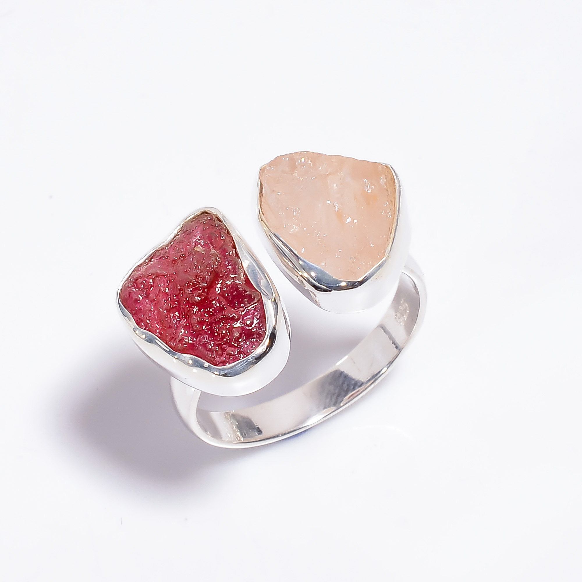 Raw Ruby Rose Quartz Gemstone 925 Sterling Silver Adjustable Ring
