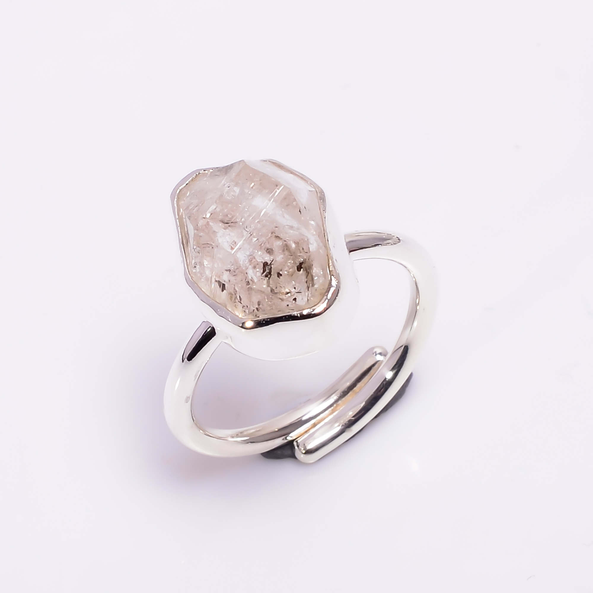 Natural Herkimer Diamond 925 Sterling Silver Ring Adjustable
