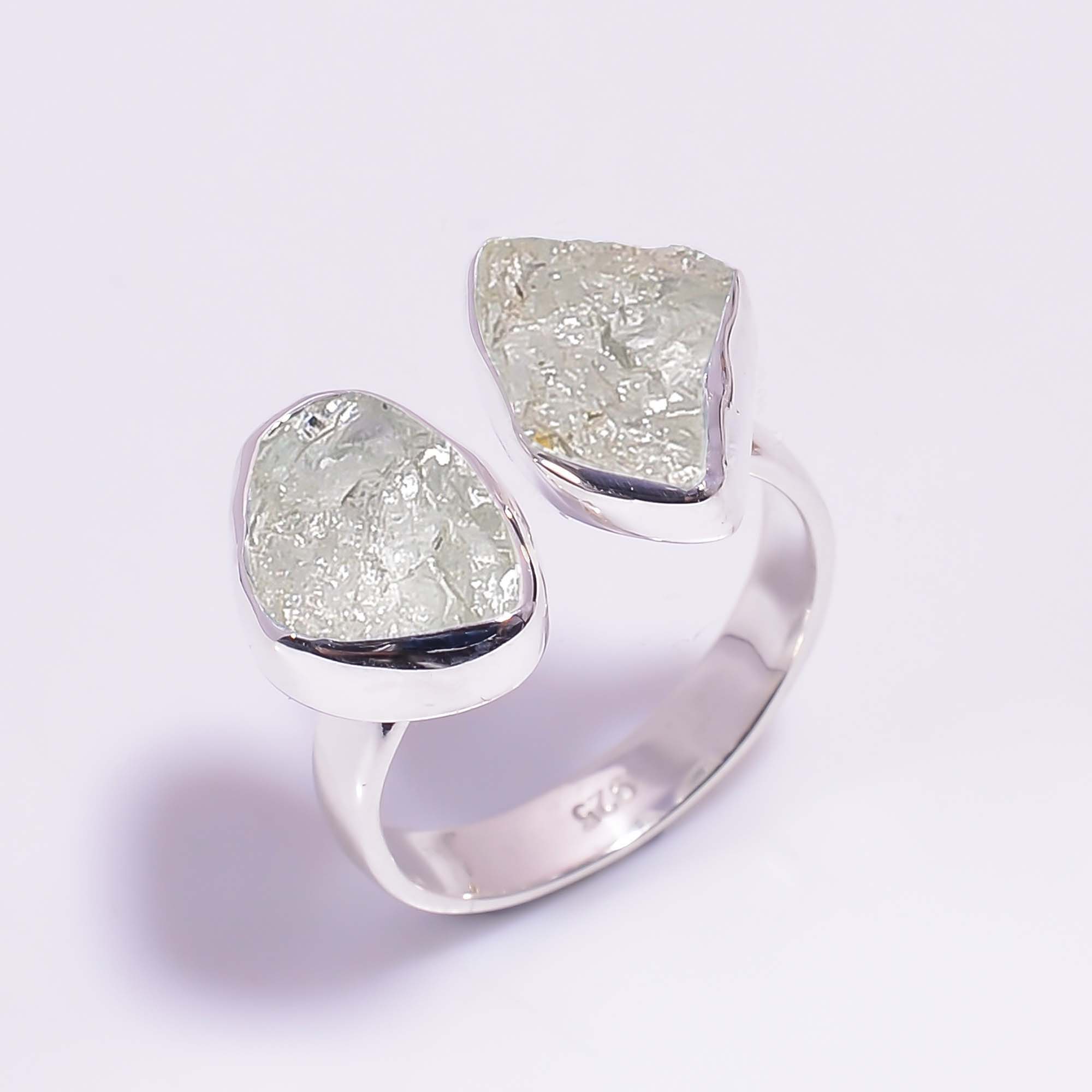 Aquamarine Raw Gemstone 925 Sterling Silver Ring Szie US 8 Adjustable