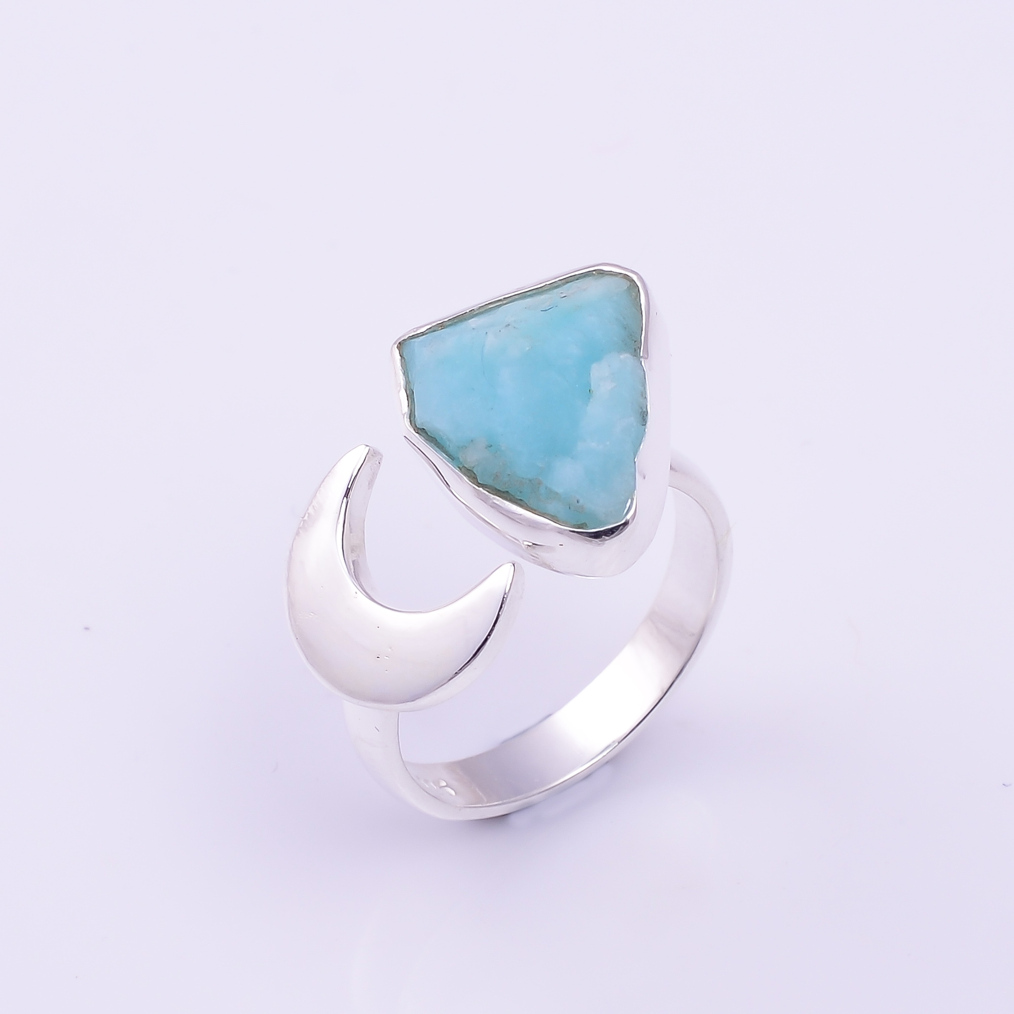 Natural Amazonite Raw Gemstone 925 Sterling Silver Adjustable Ring