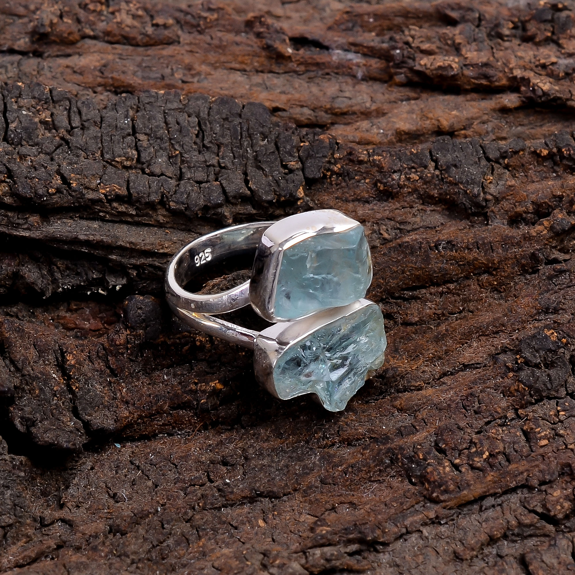 Natural Aquamarine Raw Gemstone 925 Sterling Silver Ring
