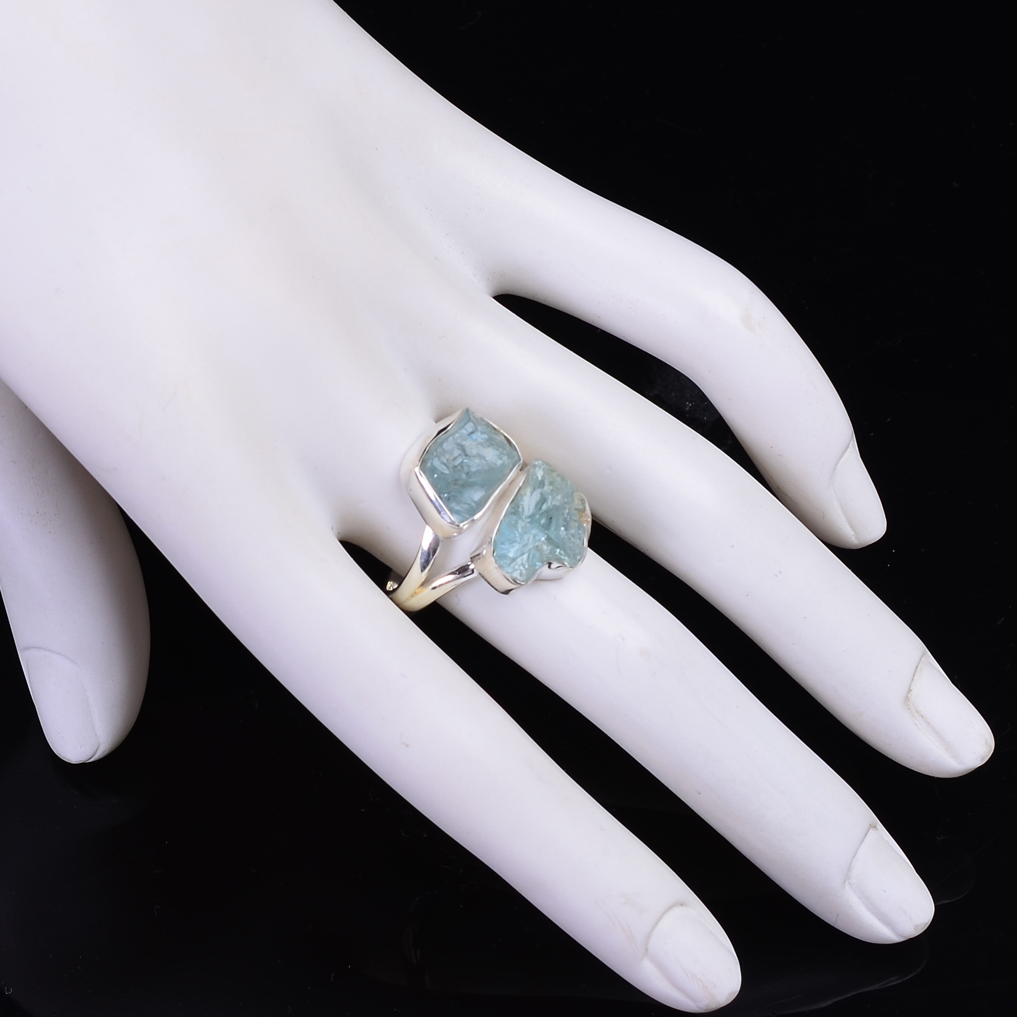 Natural Aquamarine Raw Gemstone 925 Sterling Silver Ring
