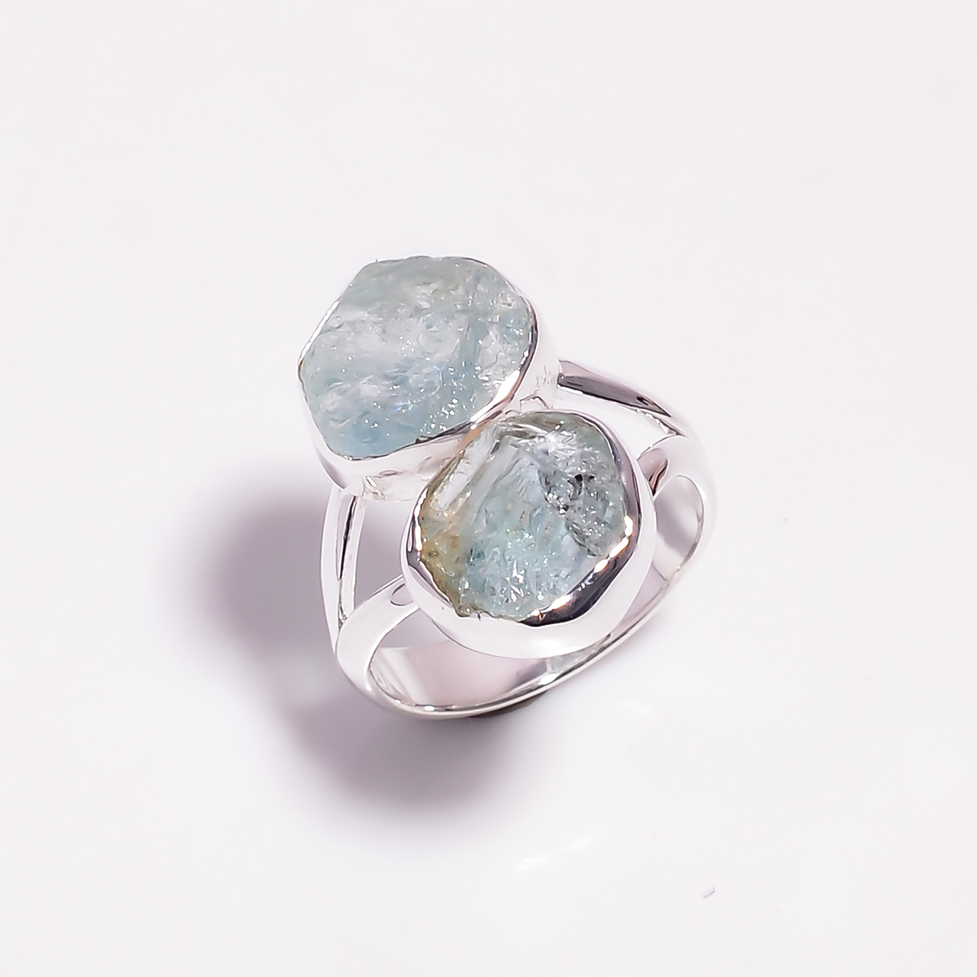 Natural Aquamarine Raw Gemstone 925 Sterling Silver Ring