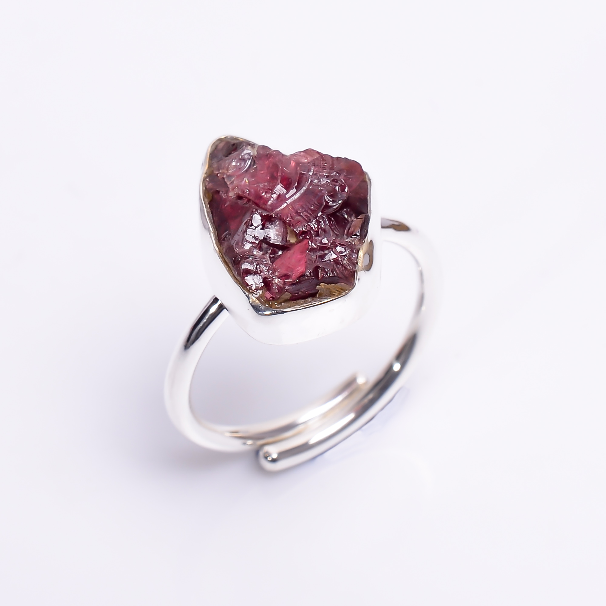 Natural Garnet Raw Gemstone 925 Sterling Silver Adjustable Ring