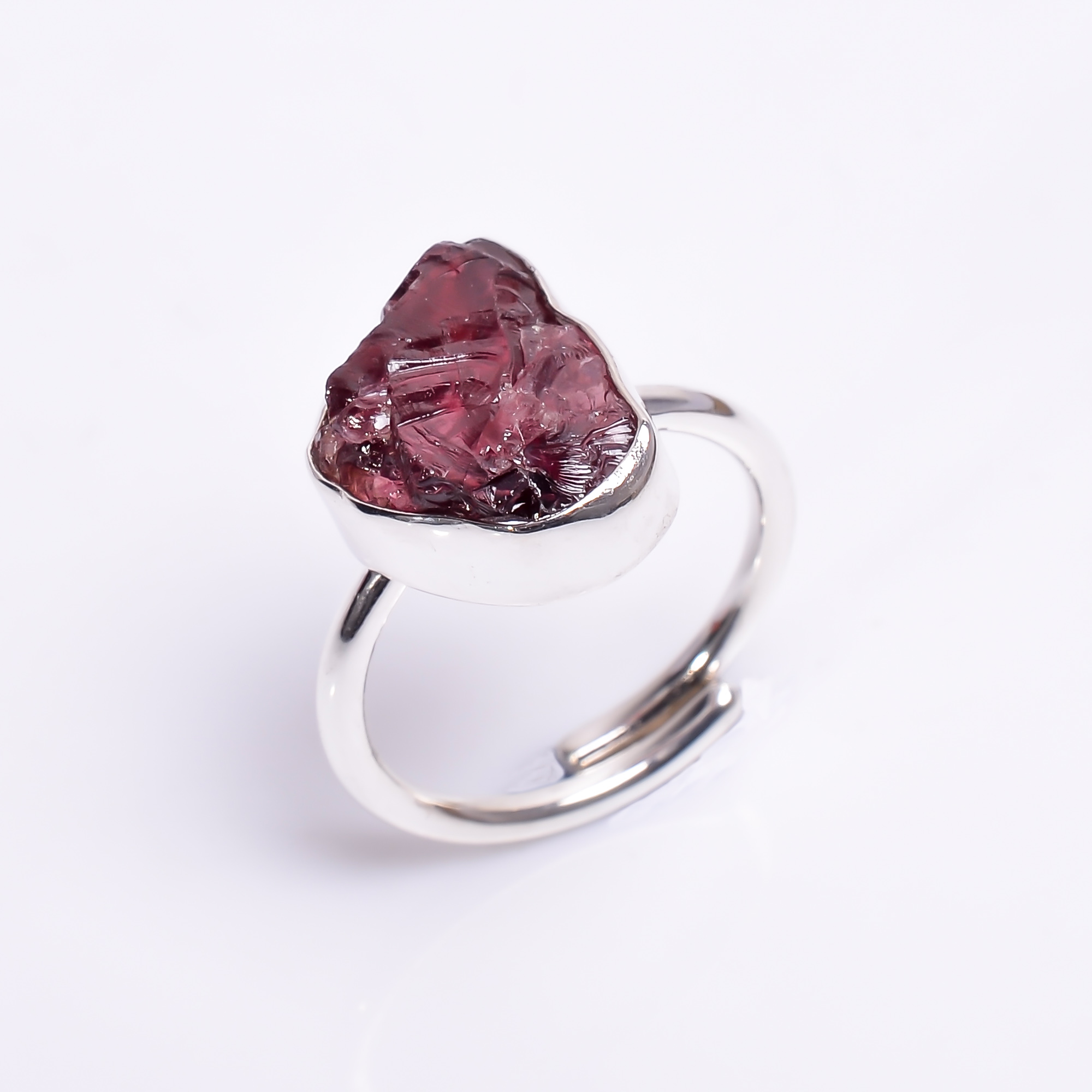 Natural Garnet Raw Gemstone 925 Sterling Silver Adjustable Ring