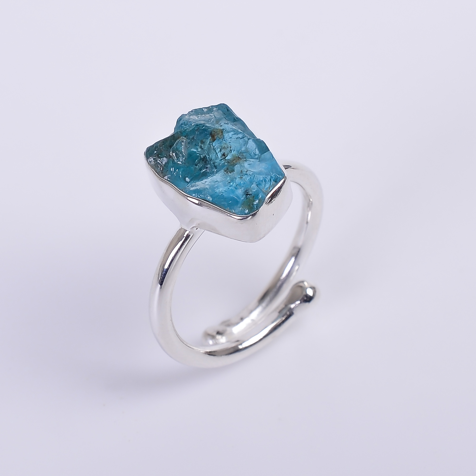 Natural Sky Apatite Raw Gemstone 925 Sterling Silver Adjustable Ring
