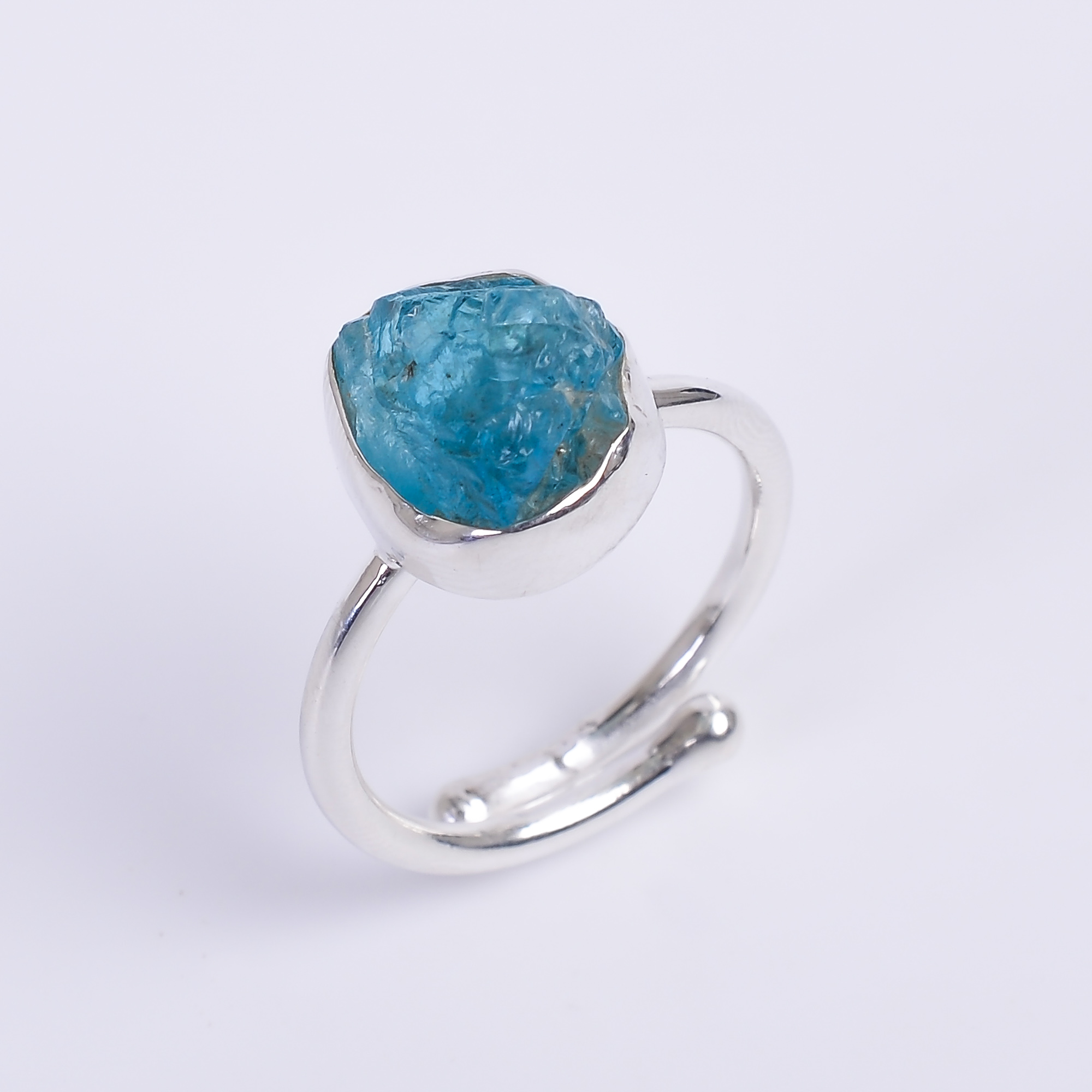 Natural Sky Apatite Raw Gemstone 925 Sterling Silver Adjustable Ring