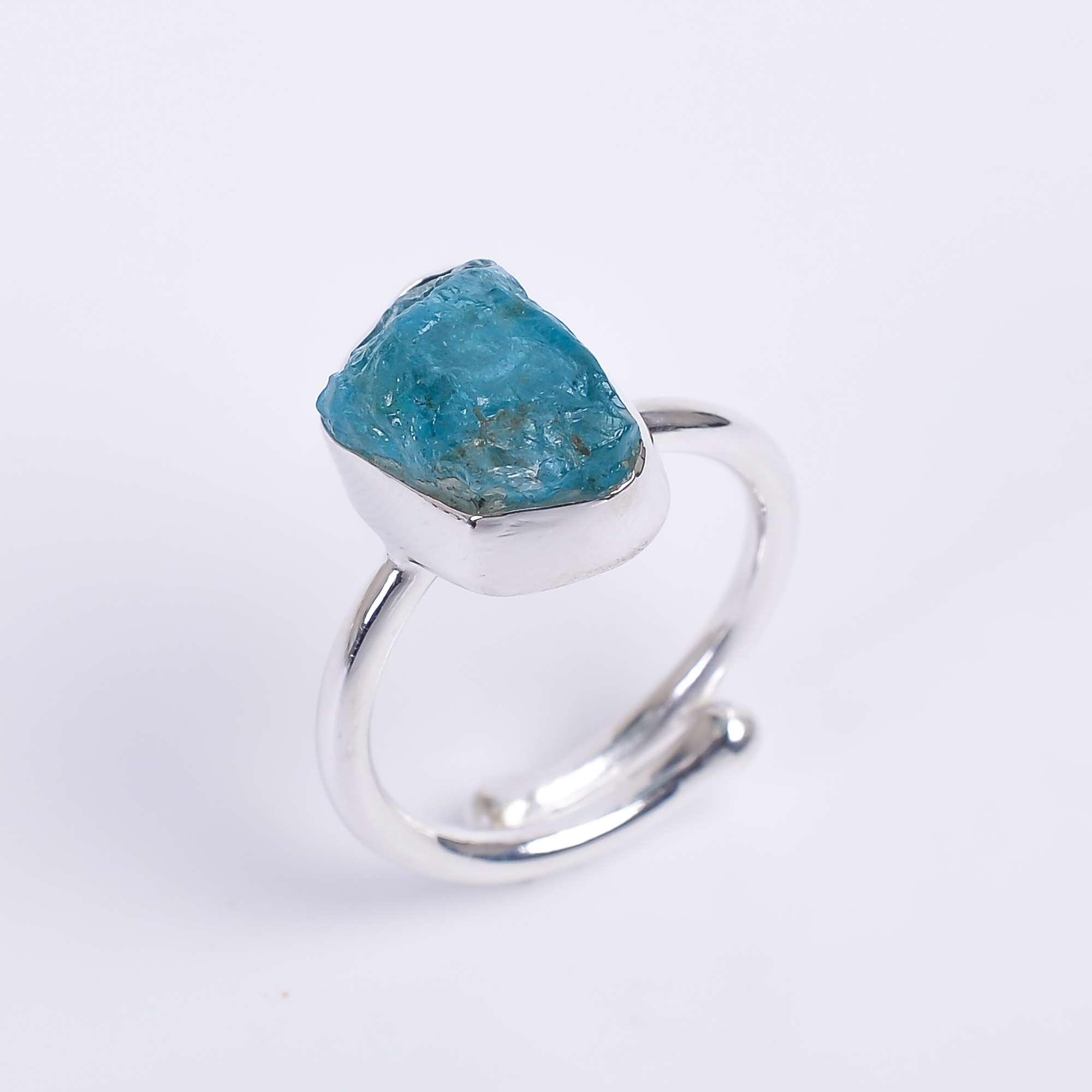 Natural Sky Apatite Raw Gemstone 925 Sterling Silver Adjustable Ring