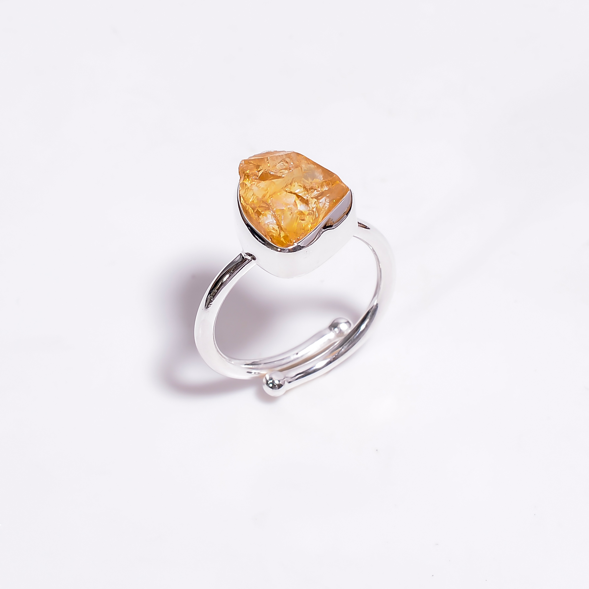 925 Sterling Silver Adjustable Ring Natural Raw Citrine Gemstone