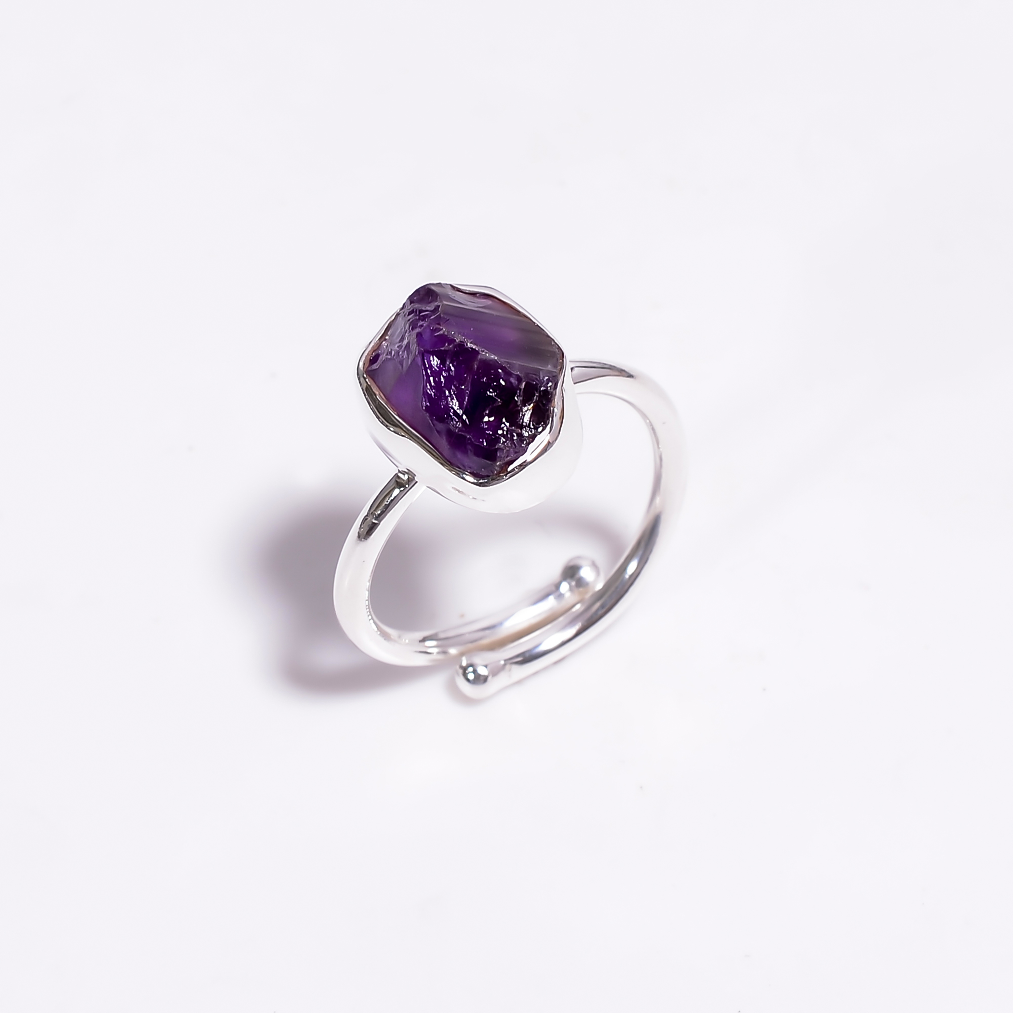 Amethyst Raw Gemstone 925 Sterling Silver Ring Adjustable