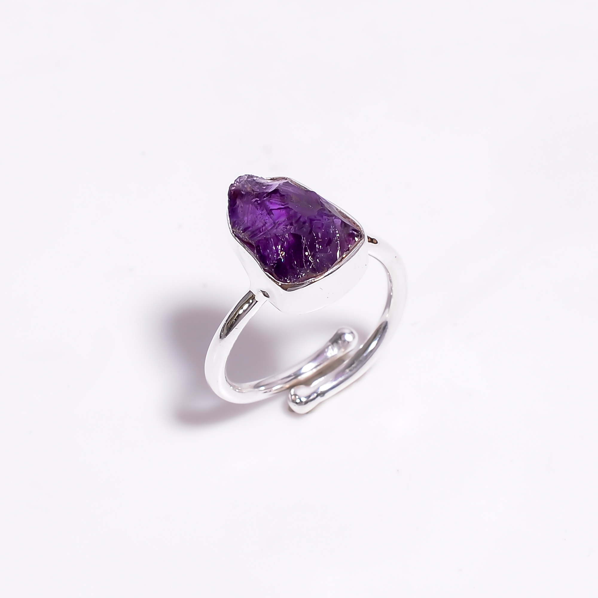 Amethyst Raw Gemstone 925 Sterling Silver Ring Adjustable
