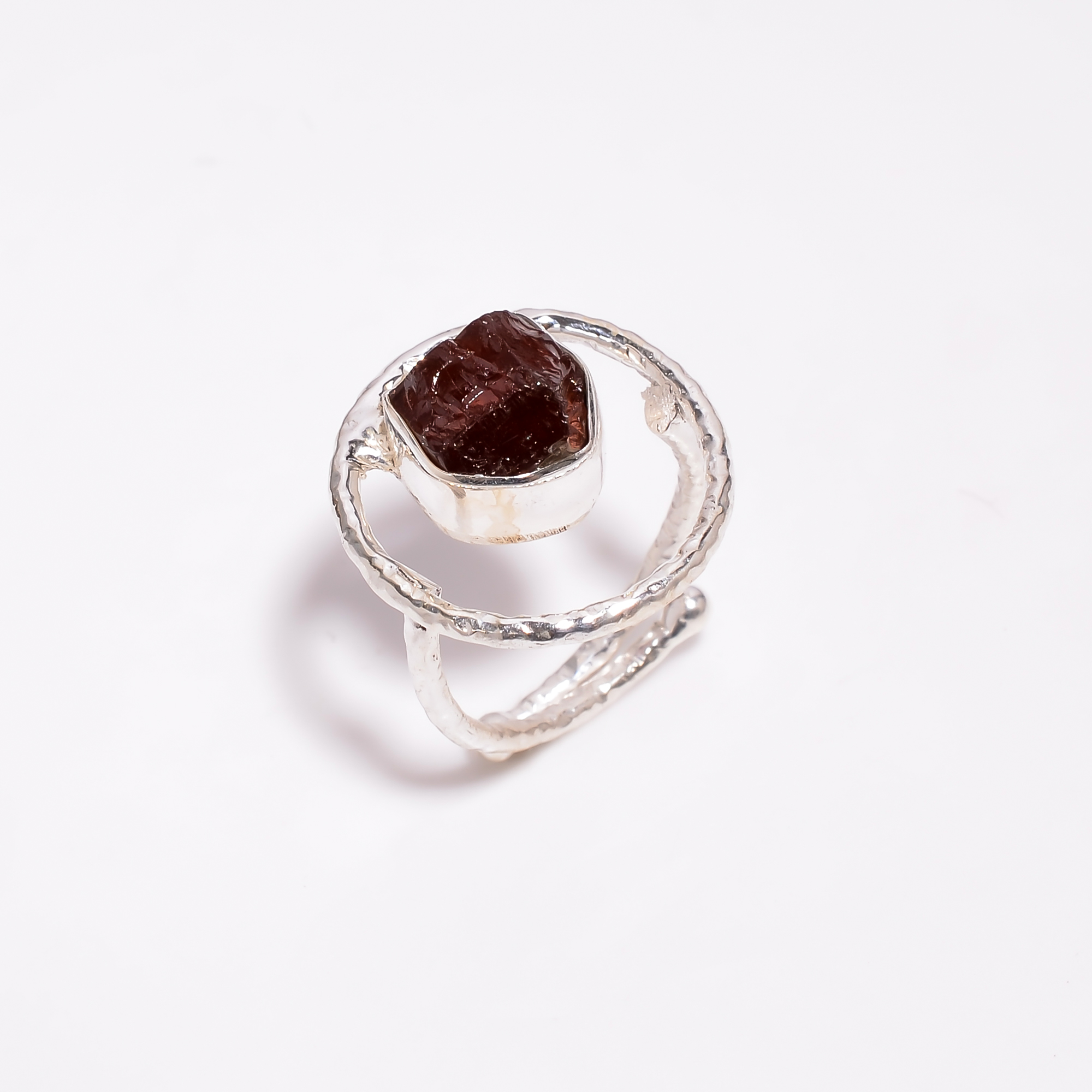 Garnet Raw Gemstone 925 Sterling Silver Hammered Ring