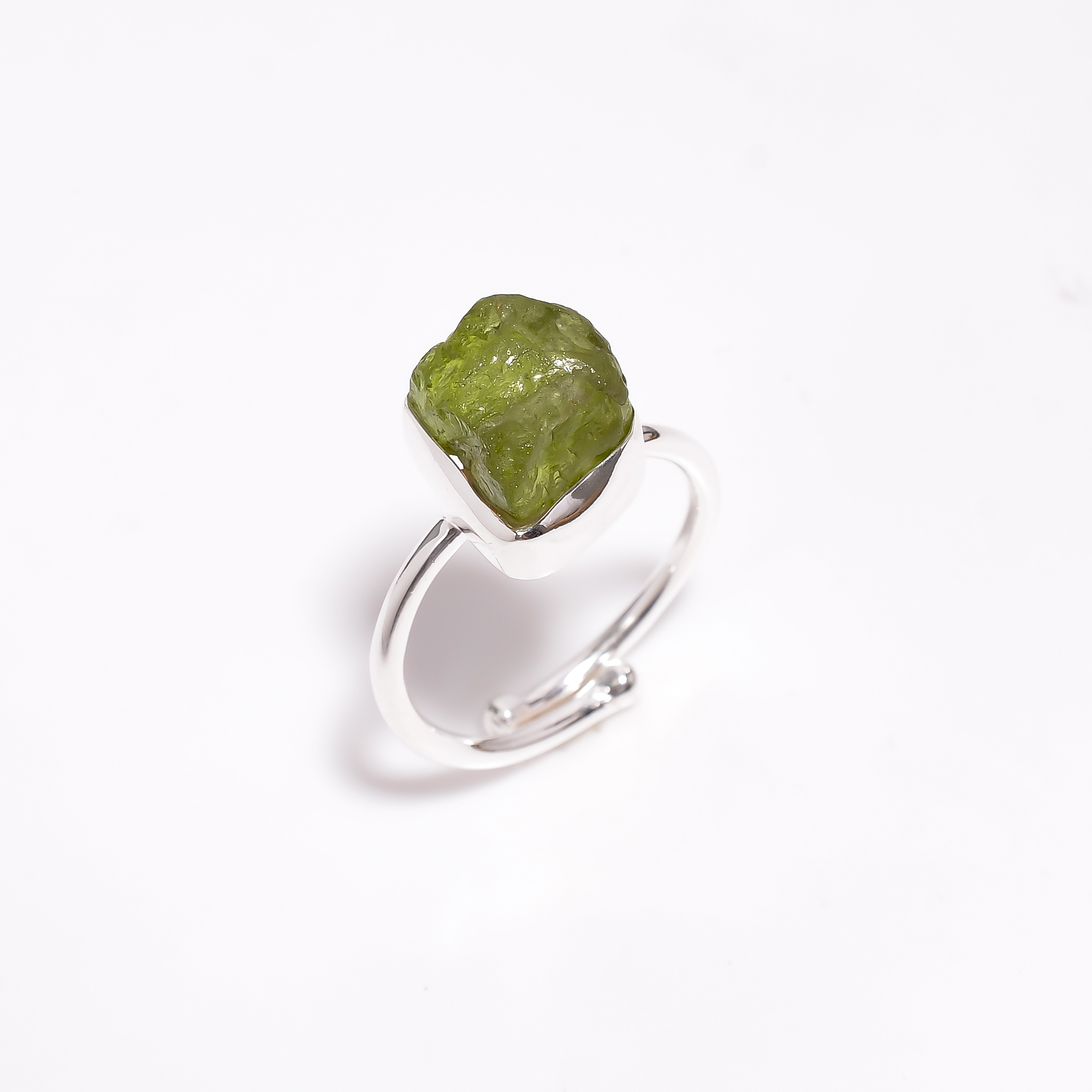 Peridot Raw Gemstone 925 Sterling Silver Adjustable Ring