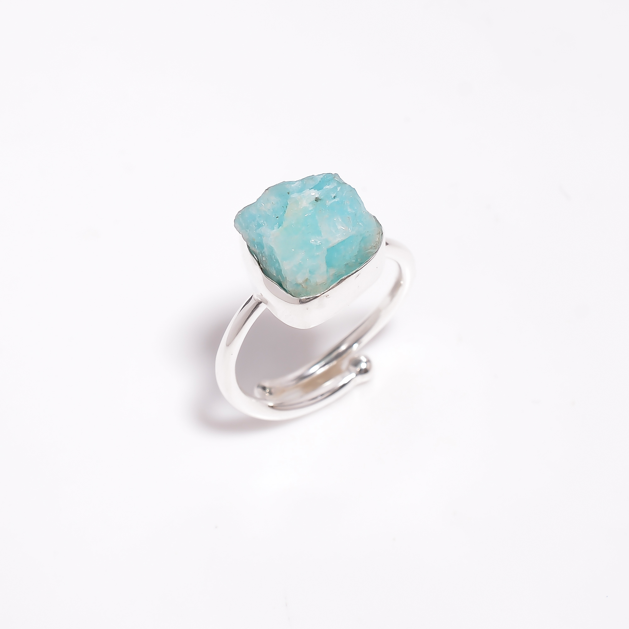 Amazonite Raw Gemstone 925 Sterling Silver Ring Adjustable