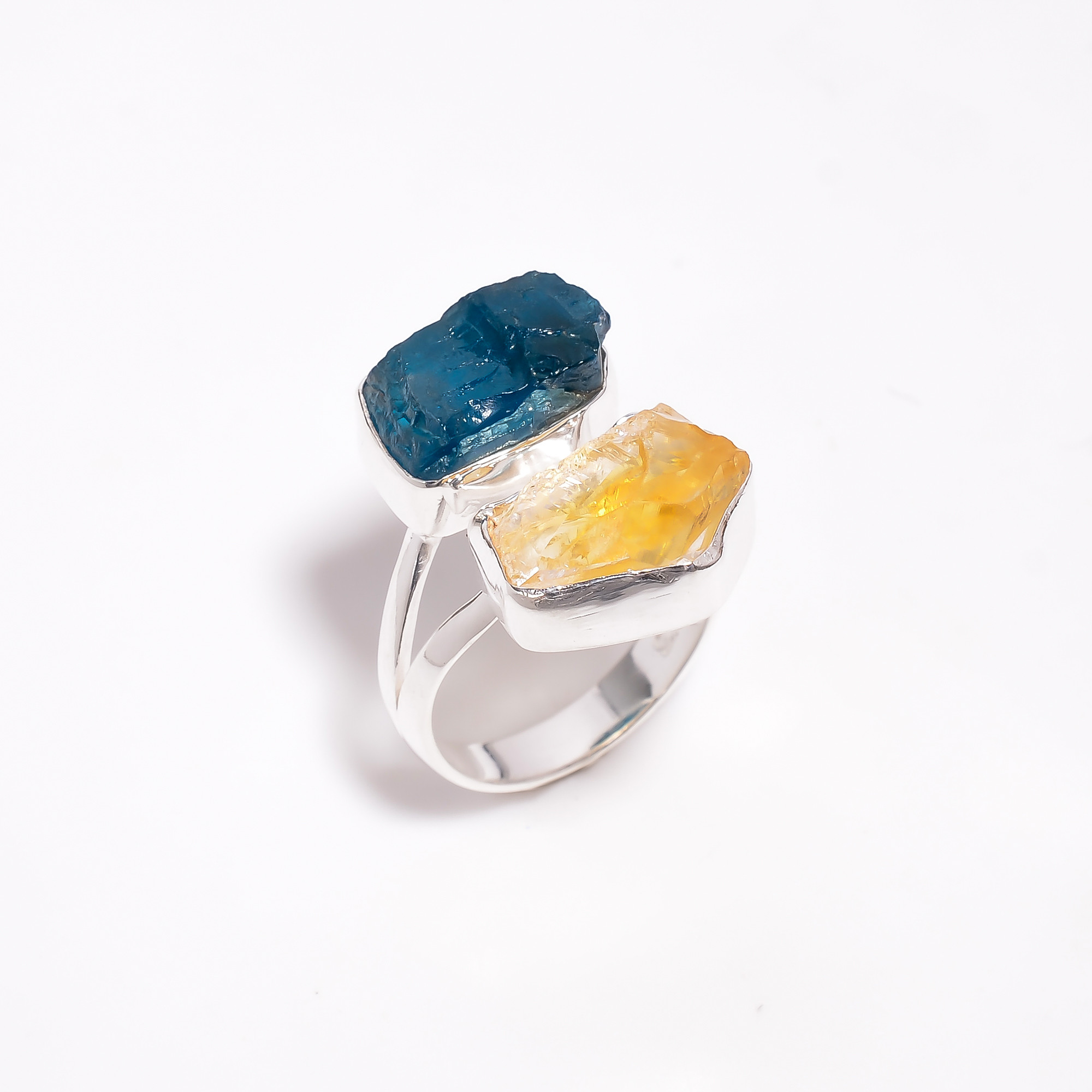 Neon Apatite Raw Gemstone 925 Sterling Silver Ring Size US 8