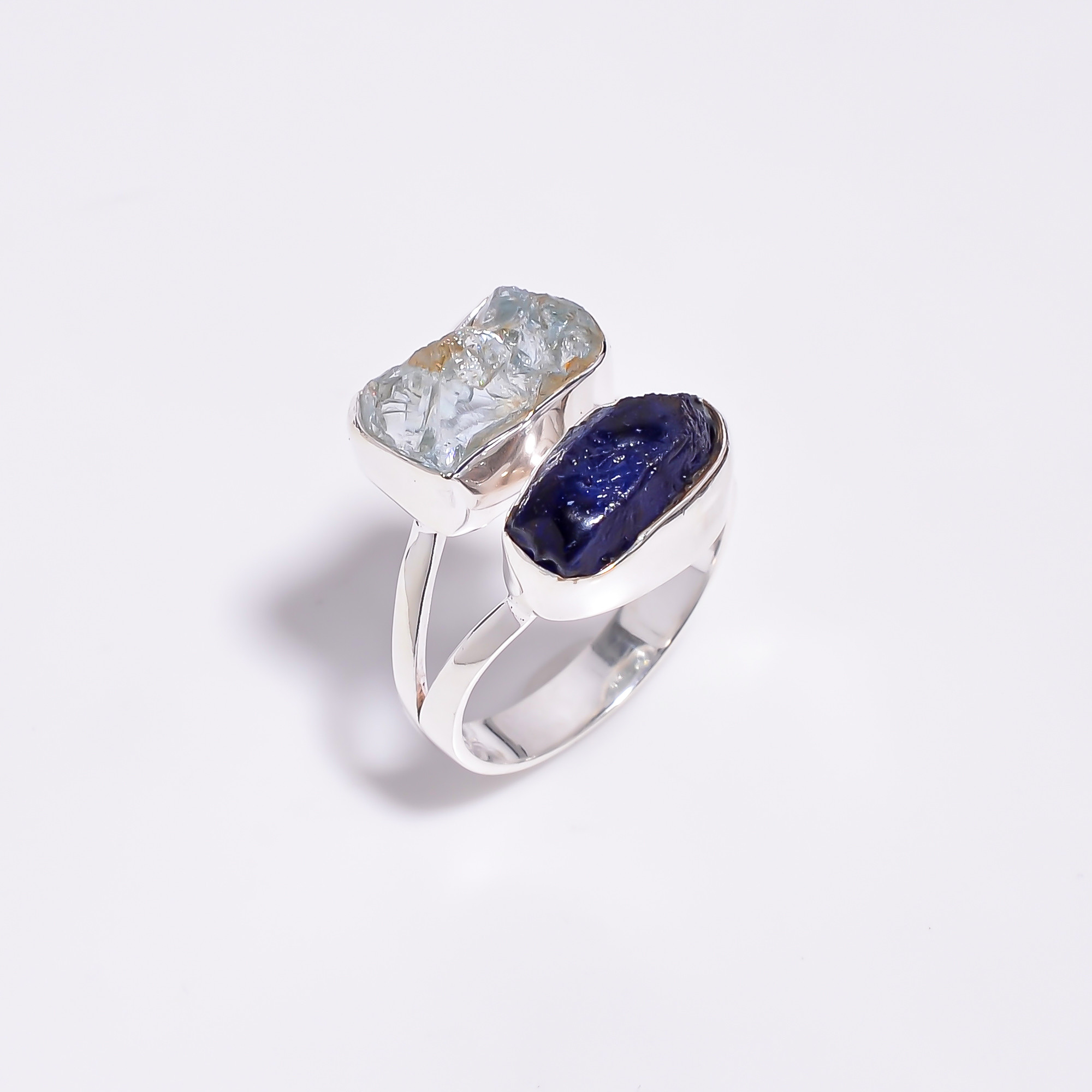 Aquamarine Sapphire Raw Gemstone 925 Sterling Silver Ring