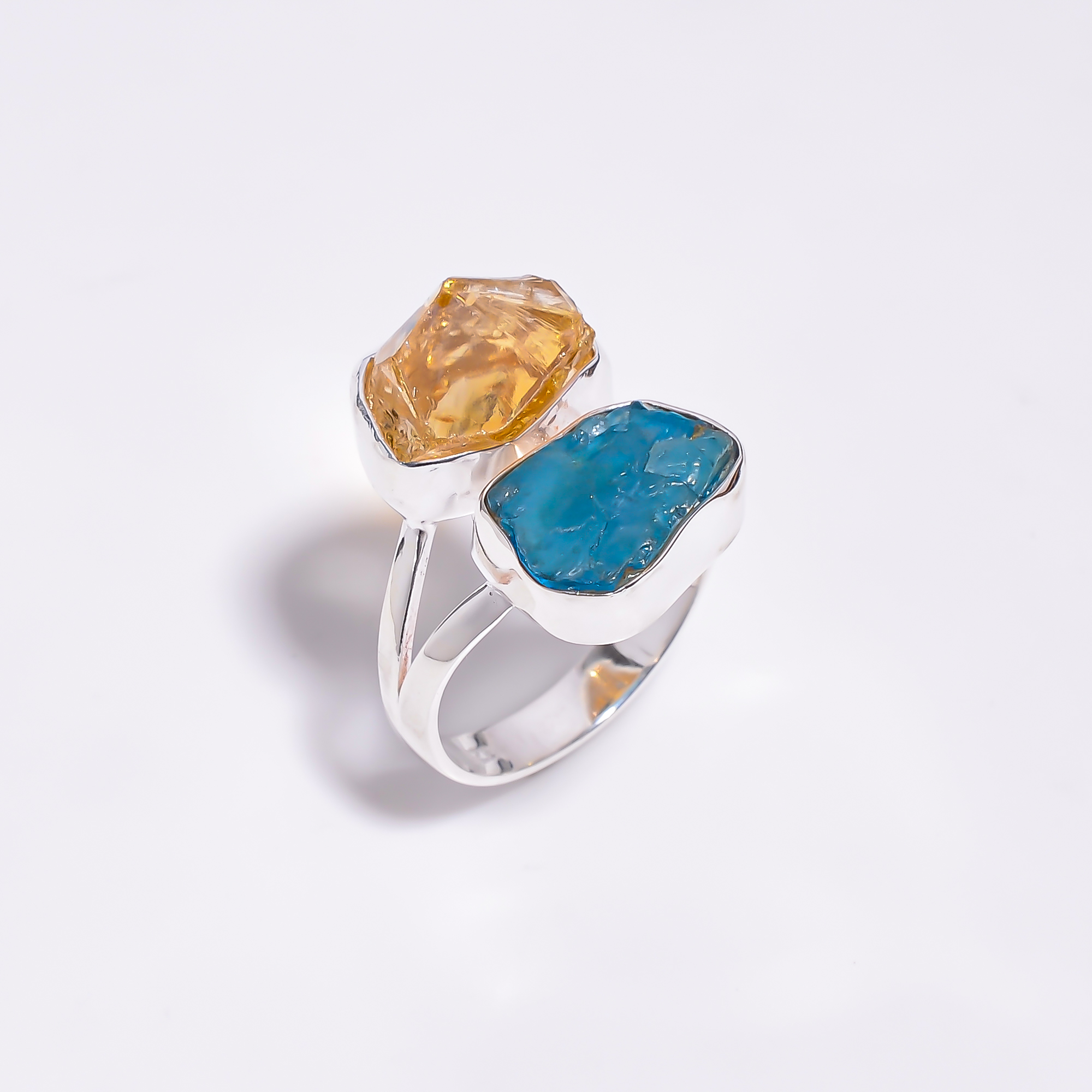 Neon Apatite Citrine Raw Gemstone 925 Sterling Silver Ring Size US 8
