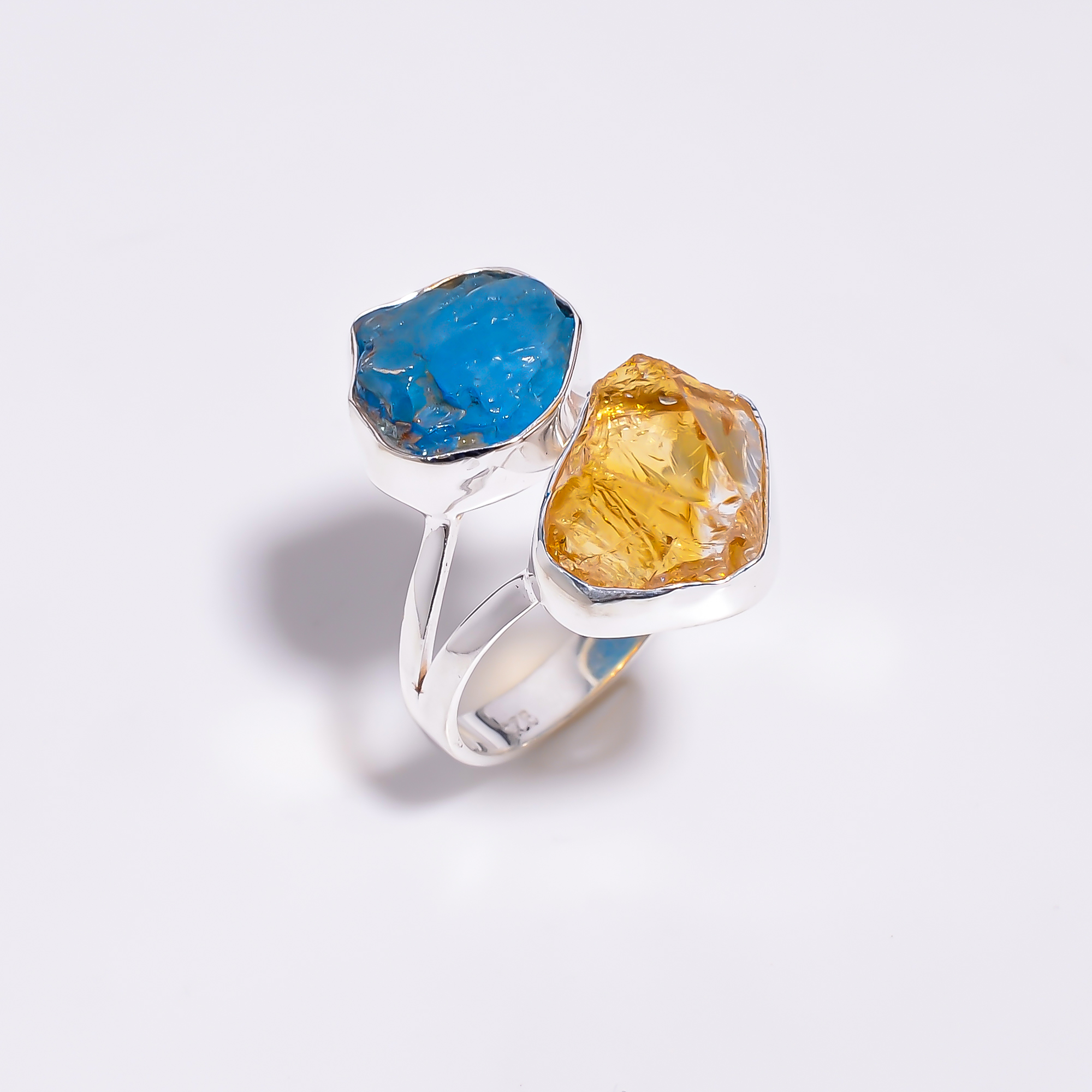 Neon Apatite Citrine Raw Gemstone 925 Sterling Silver Ring Size US 8