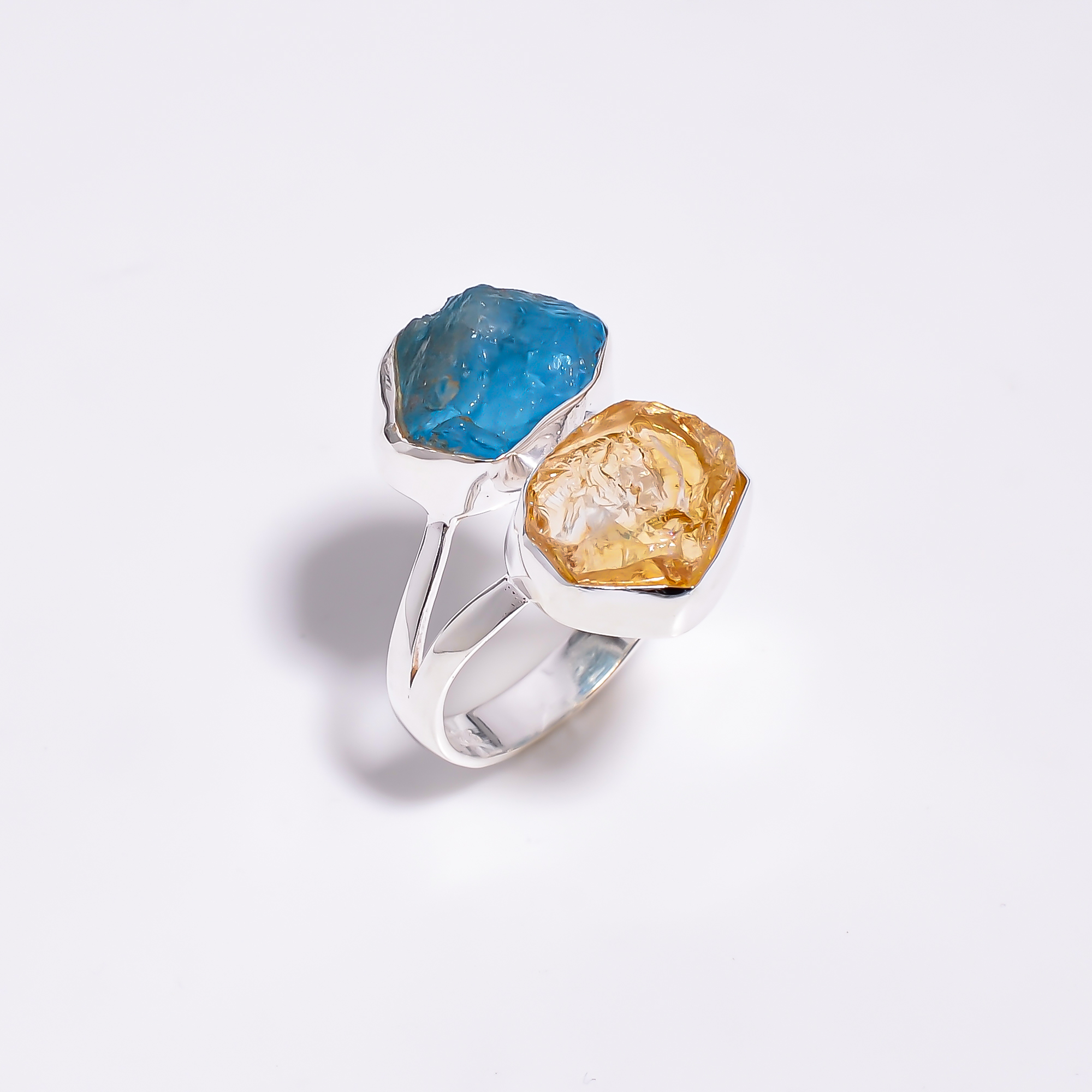 Neon Apatite Citrine Raw Gemstone 925 Sterling Silver Ring Size US 8