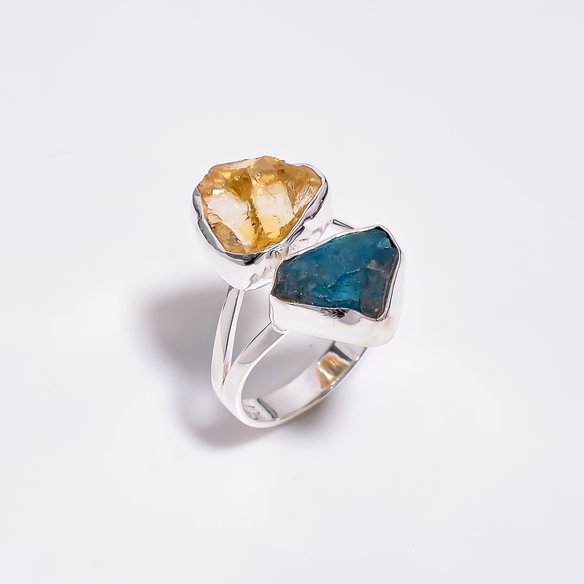 Neon Apatite Citrine Raw Gemstone 925 Sterling Silver Ring Size US 8
