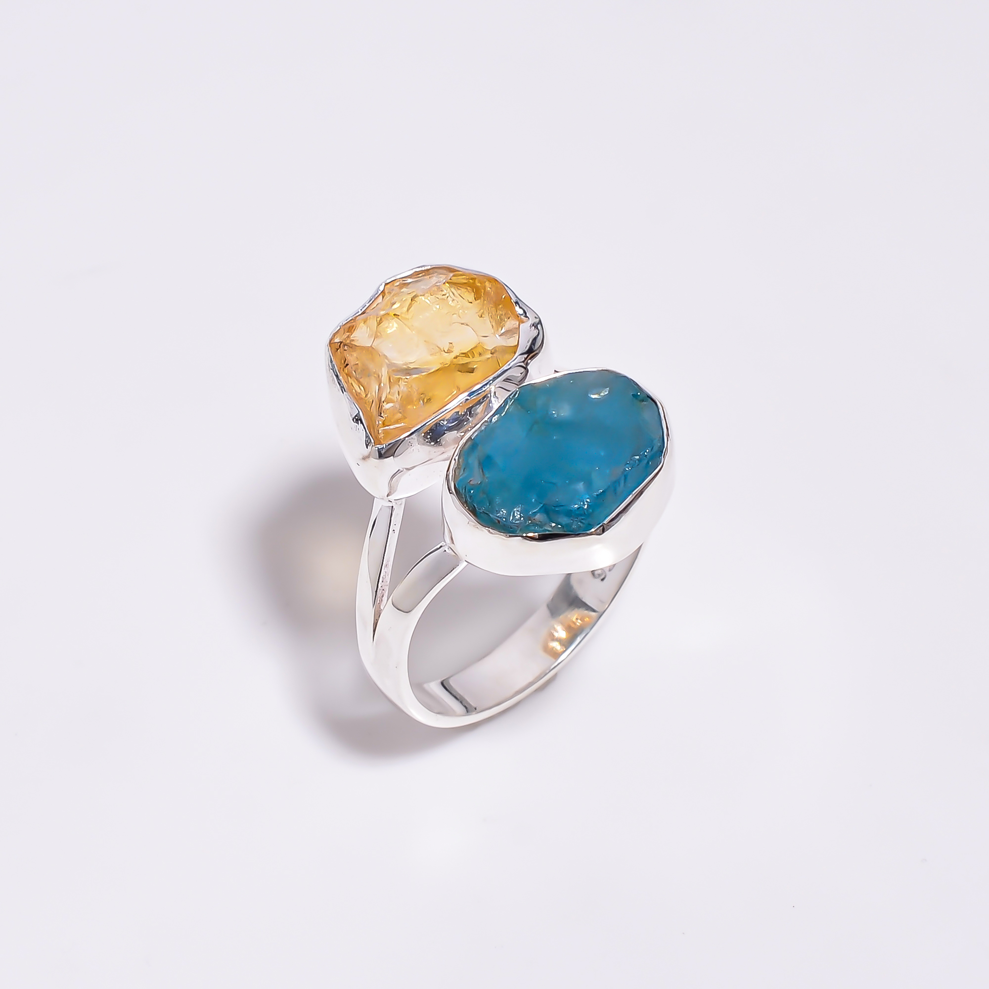Neon Apatite Citrine Raw Gemstone 925 Sterling Silver Ring Size US 8