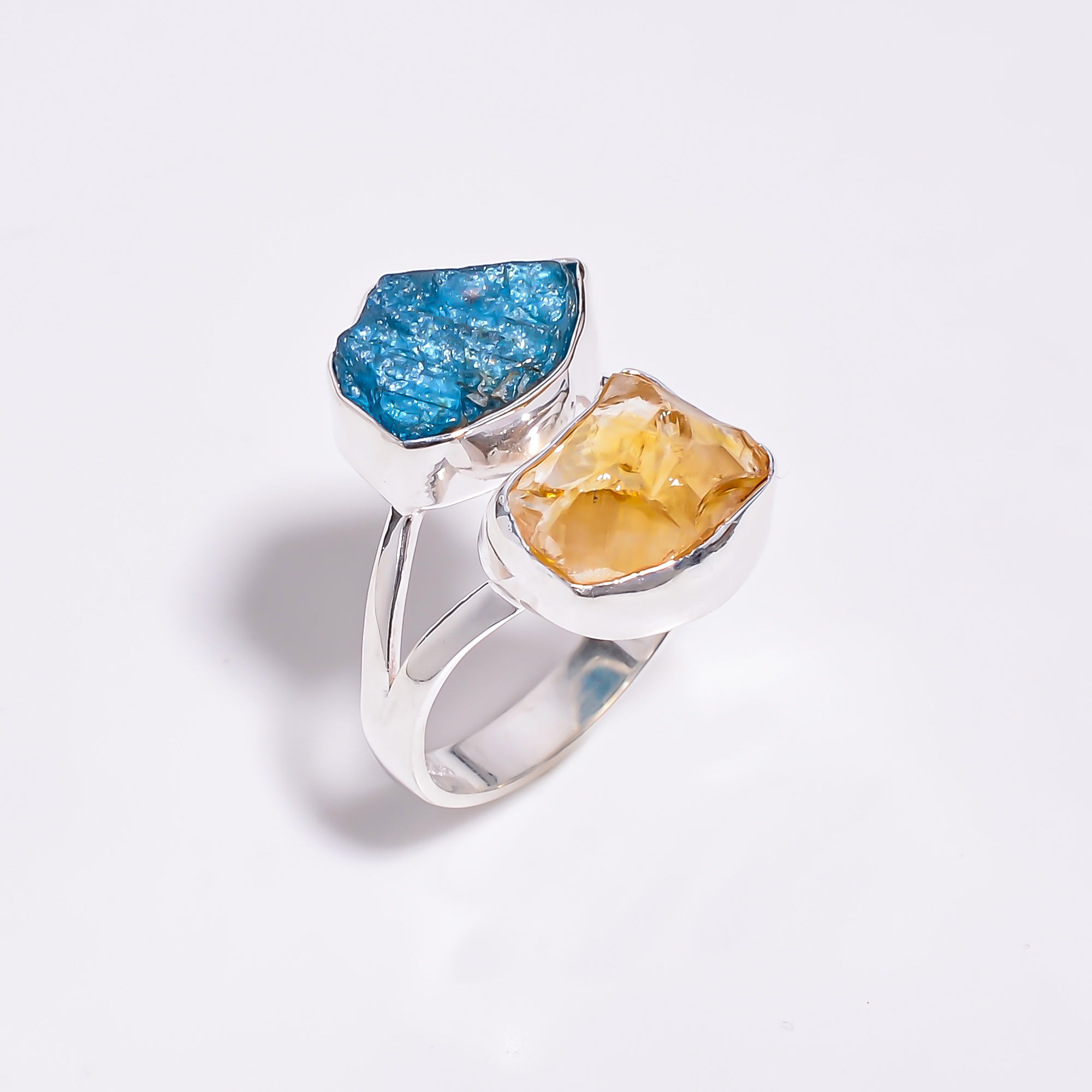 Neon Apatite Citrine Raw Gemstone 925 Sterling Silver Ring Size US 8