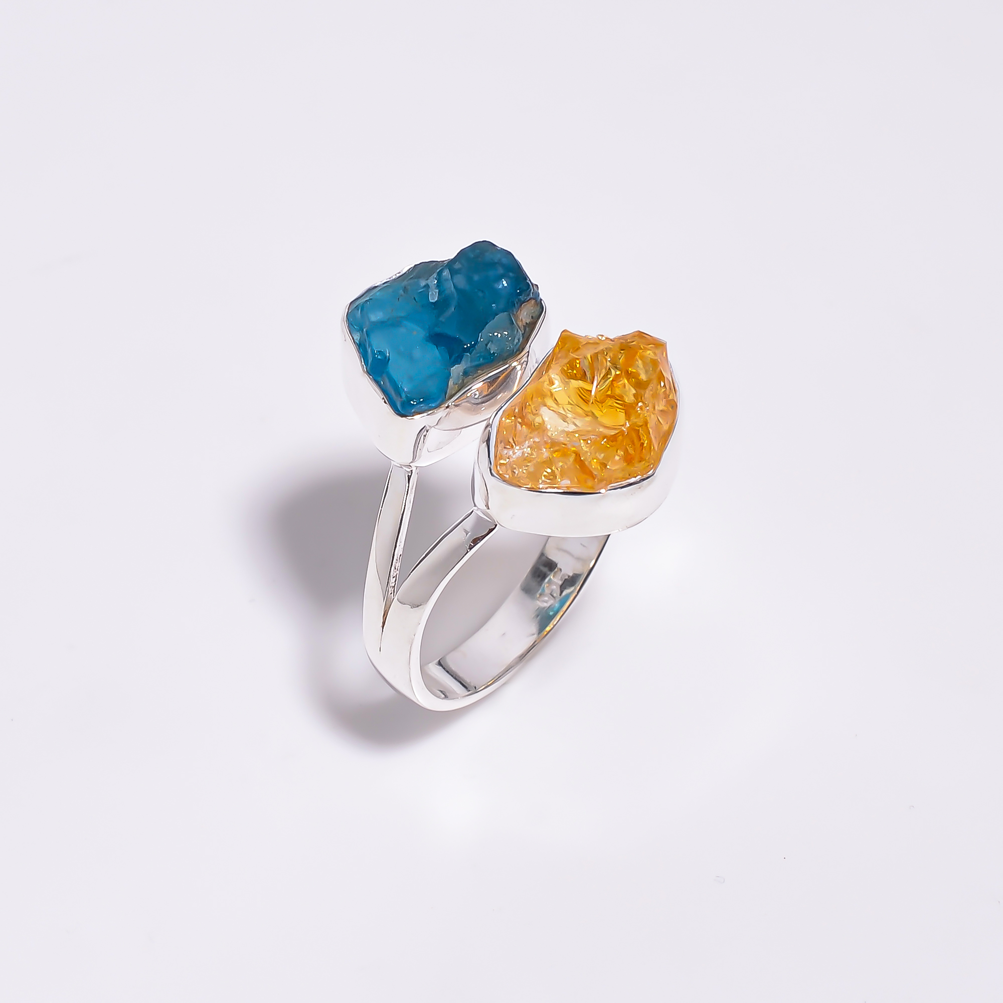 Neon Apatite Citrine Raw Gemstone 925 Sterling Silver Ring Size US 8