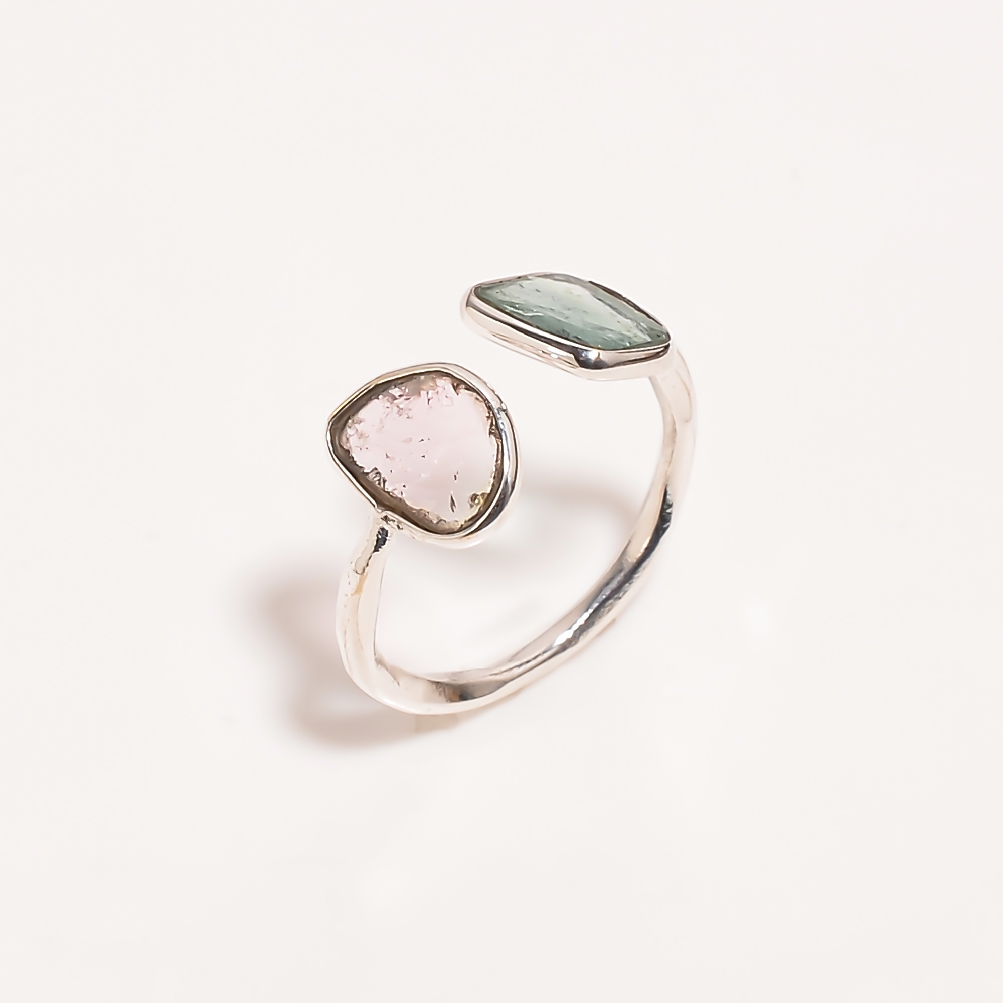 Watermelon Tourmaline Natural Gemstone 925 Sterling Silver Ring Size US 55 Adjustable