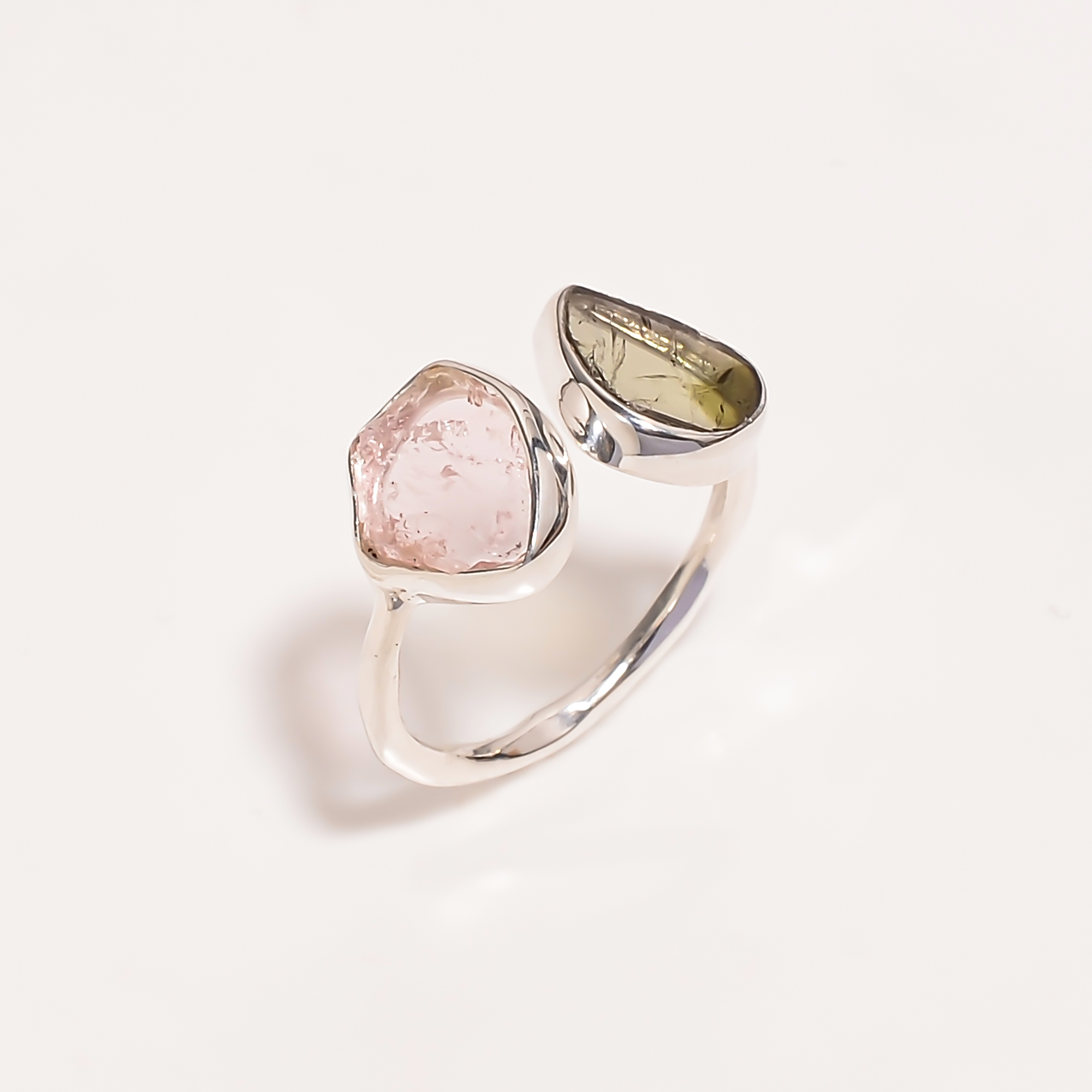 Watermelon Tourmaline Natural Gemstone 925 Sterling Silver Ring Size US 6 Adjustable