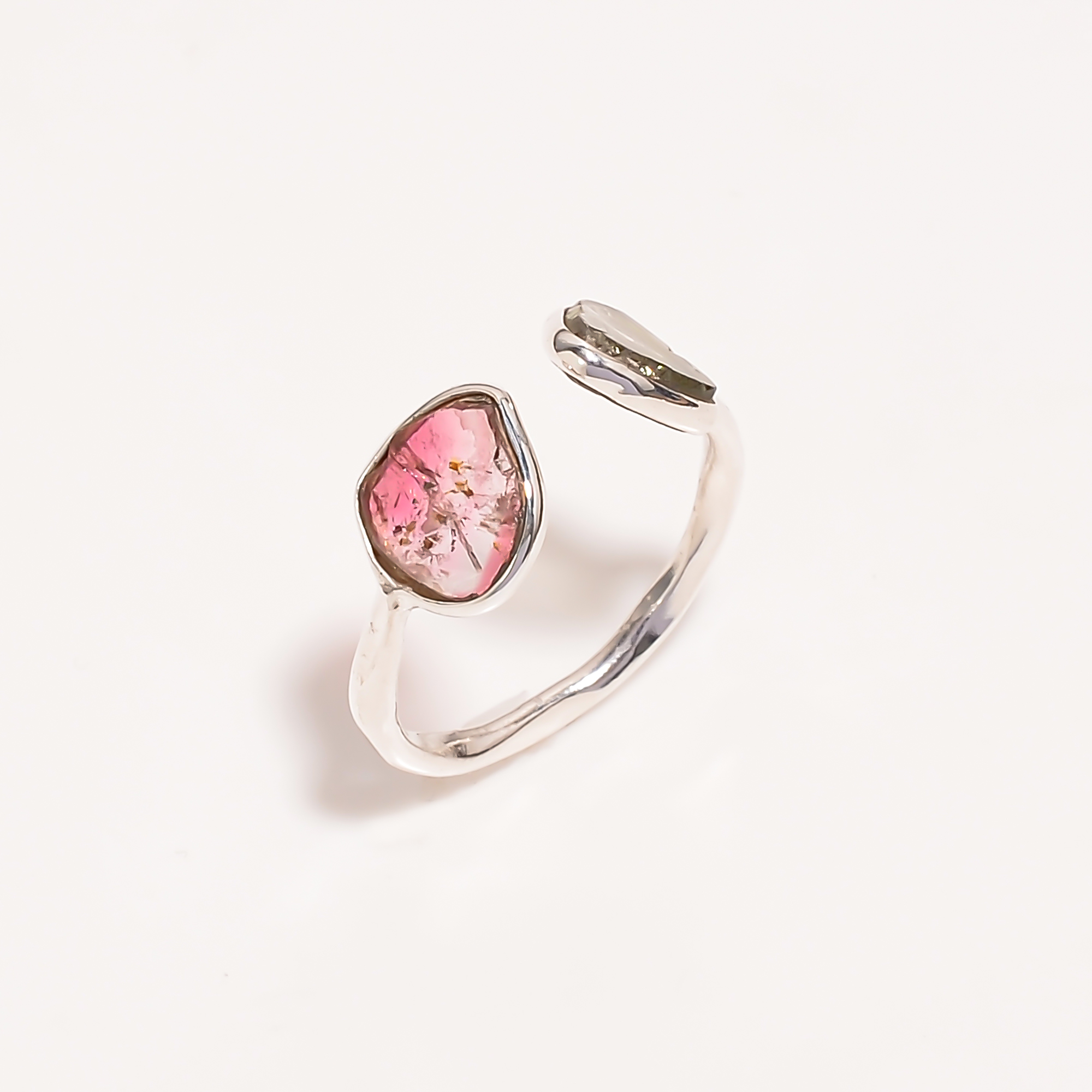 925 Sterling Silver Ring Size US 5 Adjustable Watermelon Tourmaline Natural Gemstone