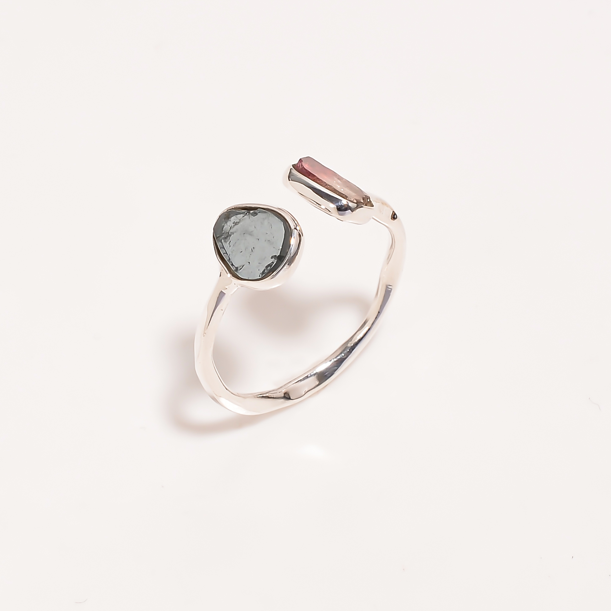 Watermelon Tourmaline Natural Gemstone 925 Sterling Silver Ring Size US 8 Adjustable