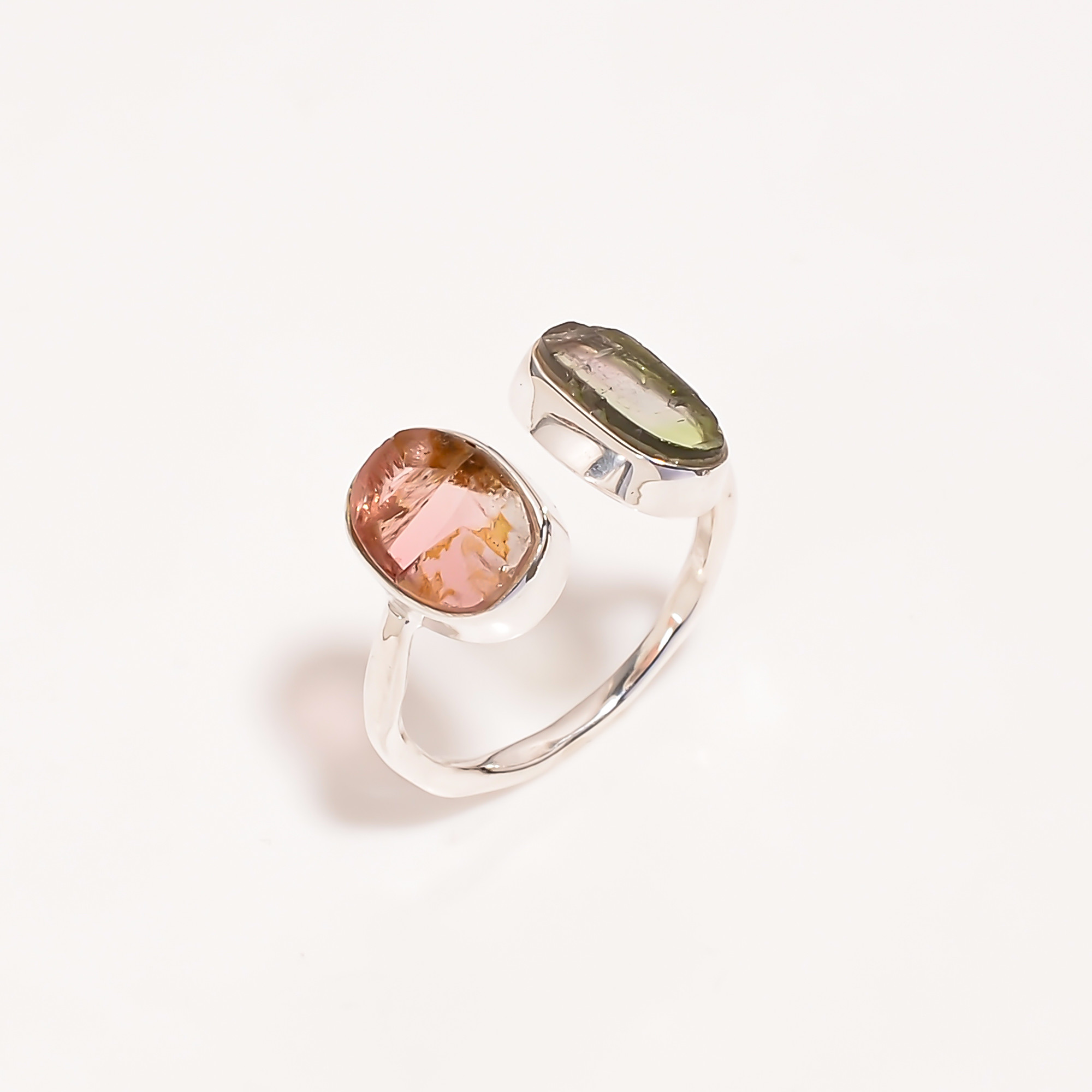 Watermelon Tourmaline Natural Gemstone 925 Sterling Silver Ring Size US 6 Adjustable