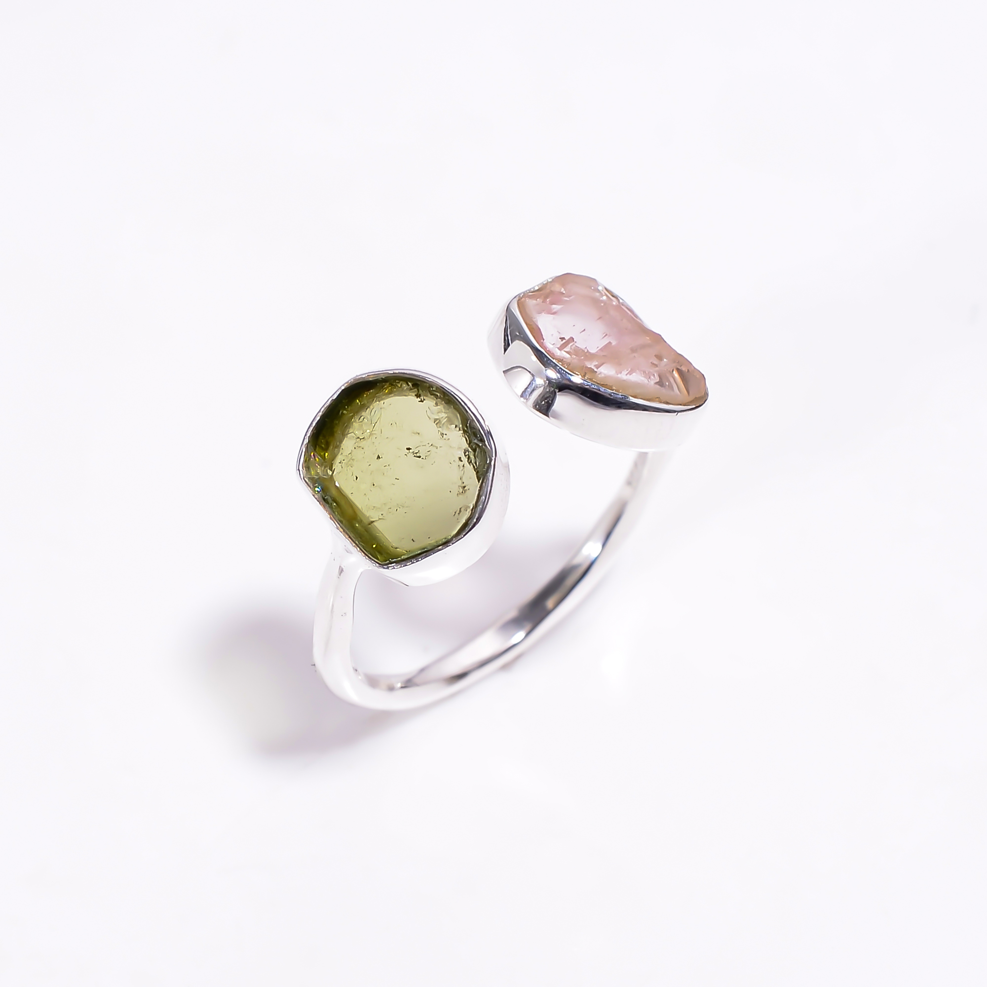 Watermelon Tourmaline Natural Gemstone 925 Sterling Silver Ring Size US 6 Adjustable