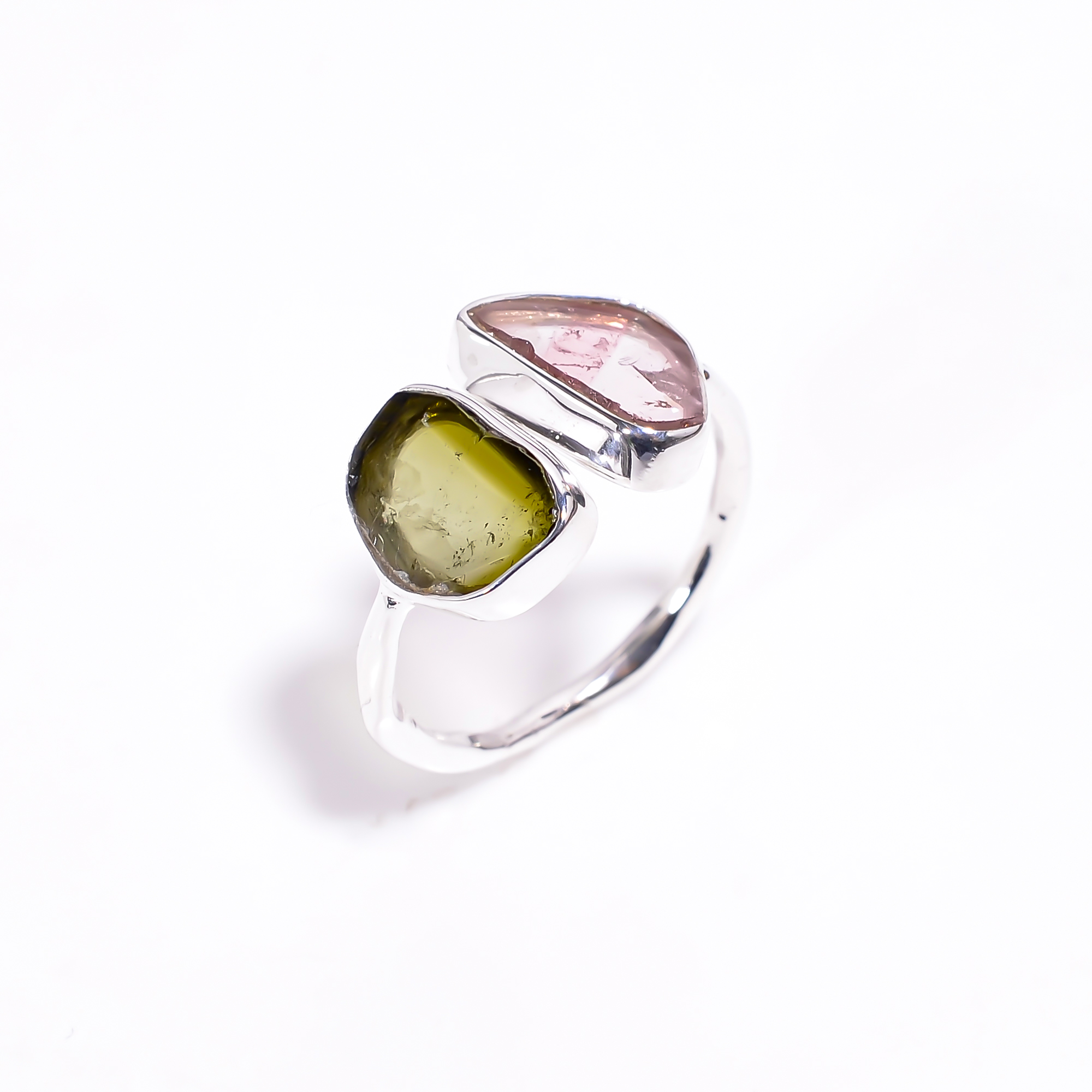 925 Sterling Silver Ring Size US 5 Adjustable Watermelon Tourmaline Natural Gemstone
