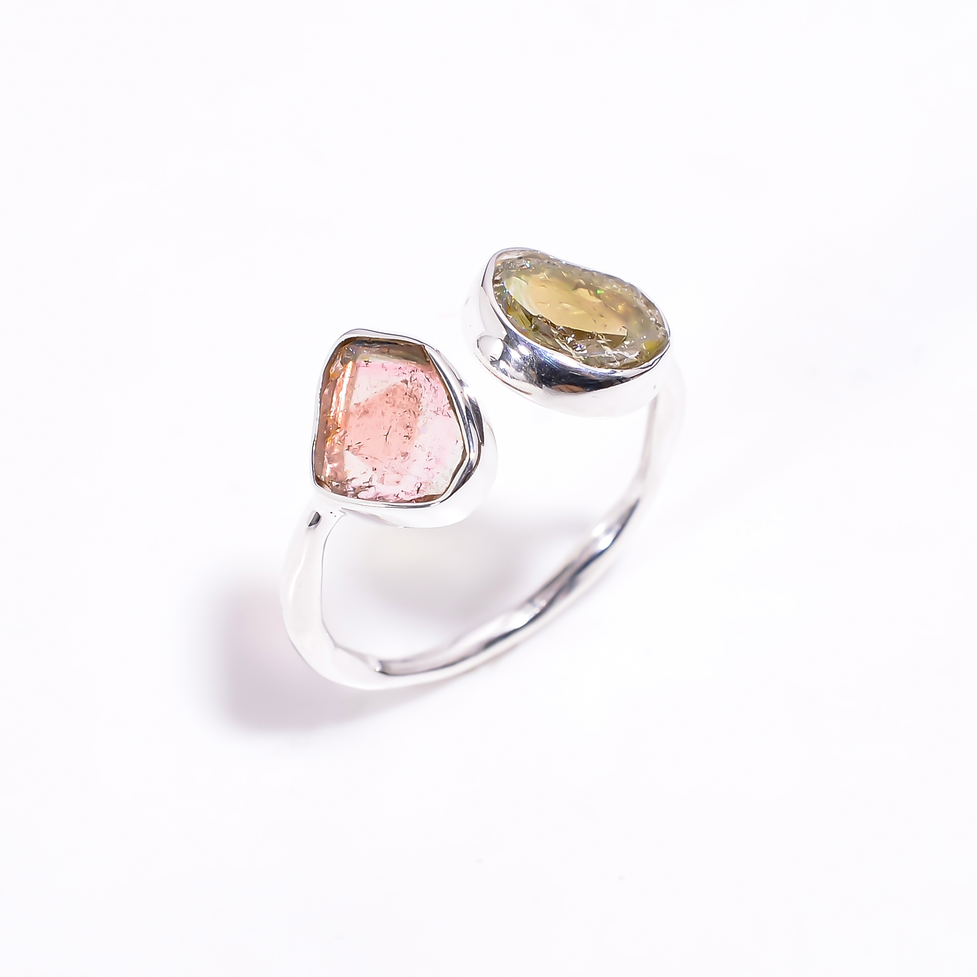 Watermelon Tourmaline Natural Gemstone 925 Sterling Silver Ring Size US 8 Adjustable