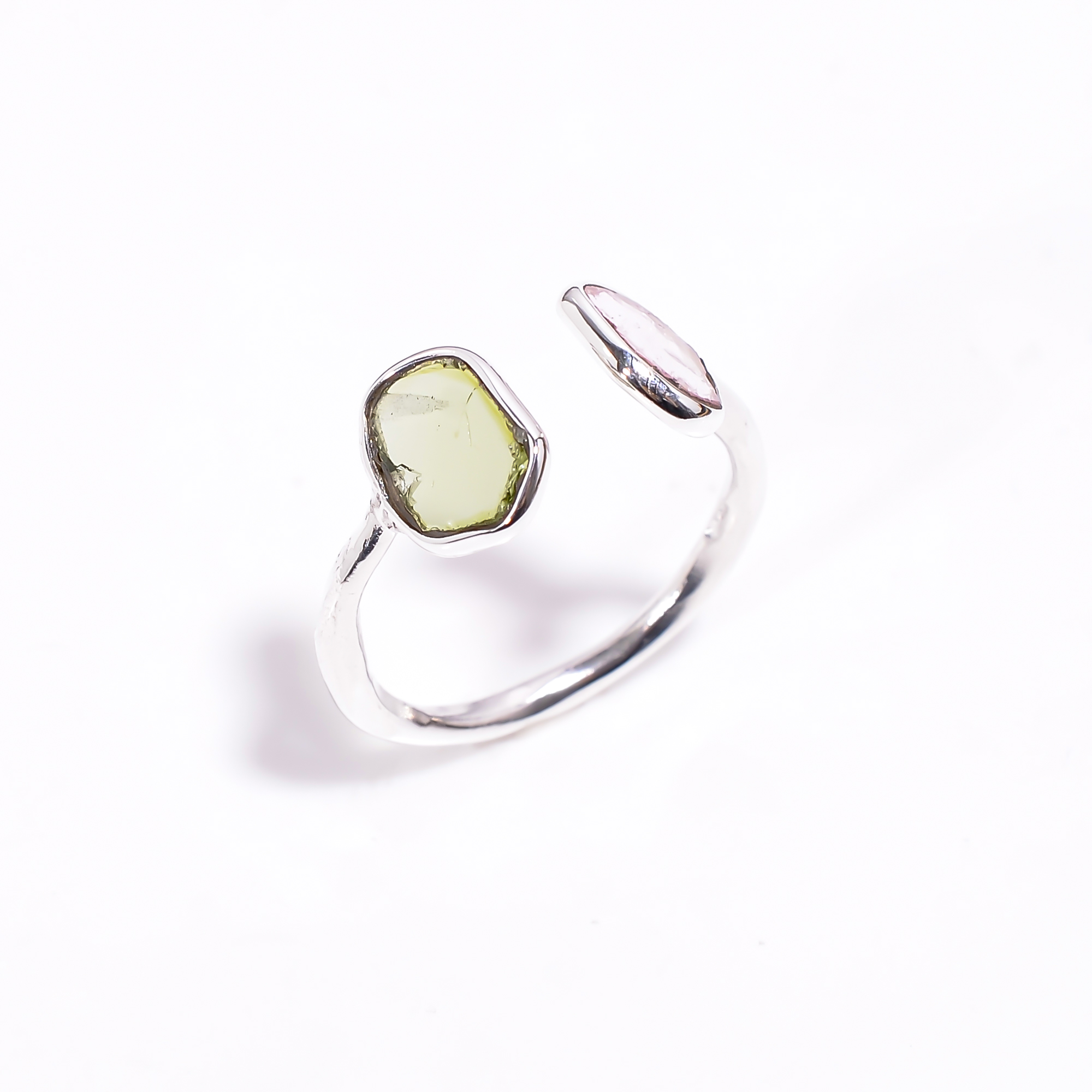 925 Sterling Silver Ring Size US 5 Adjustable Watermelon Tourmaline Natural Gemstone