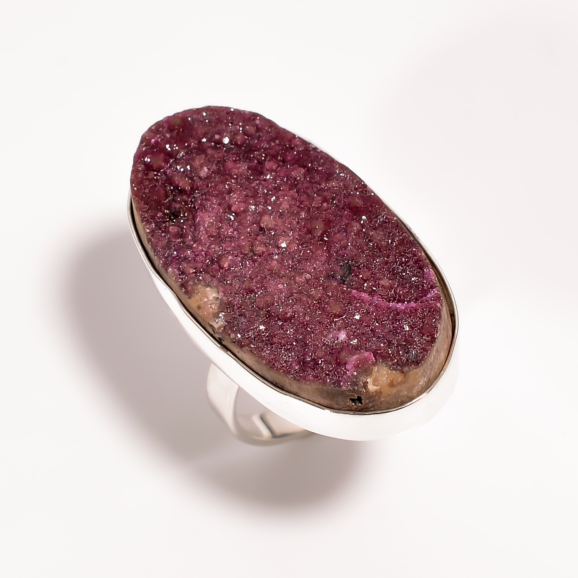 Cobalto Calcite Druzy Gemstone 925 Sterling Silver Ring Size US 8