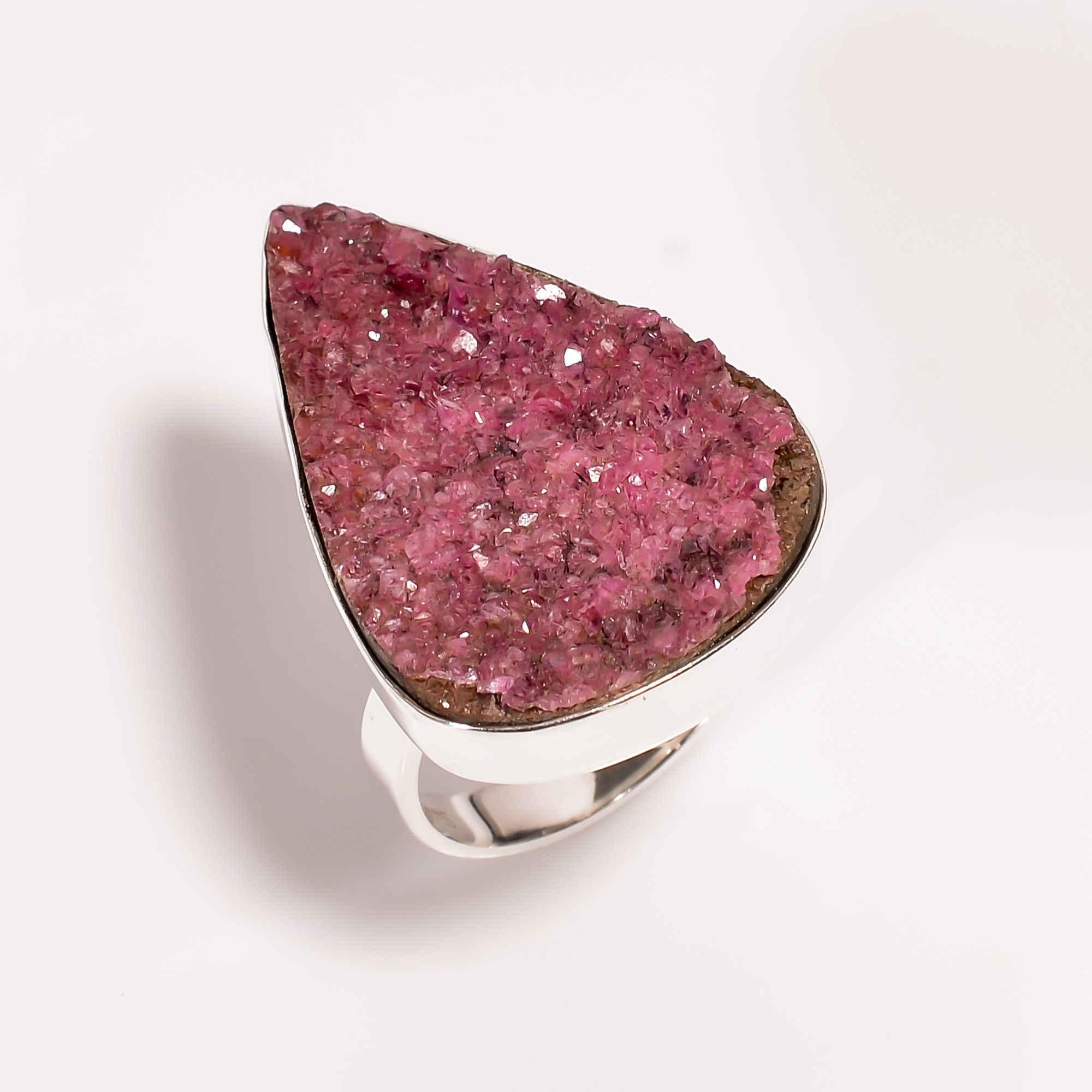 Cobalto Calcite Druzy Gemstone 925 Sterling Silver Ring Size US 8