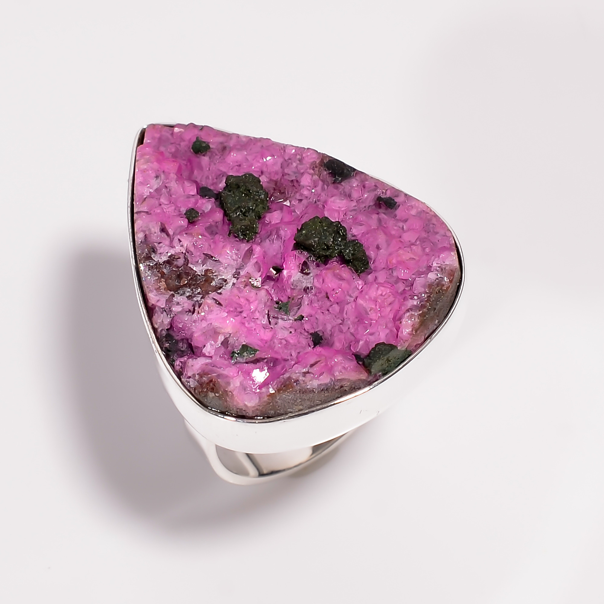 Cobalto Calcite Druzy Gemstone 925 Sterling Silver Ring Size US 8