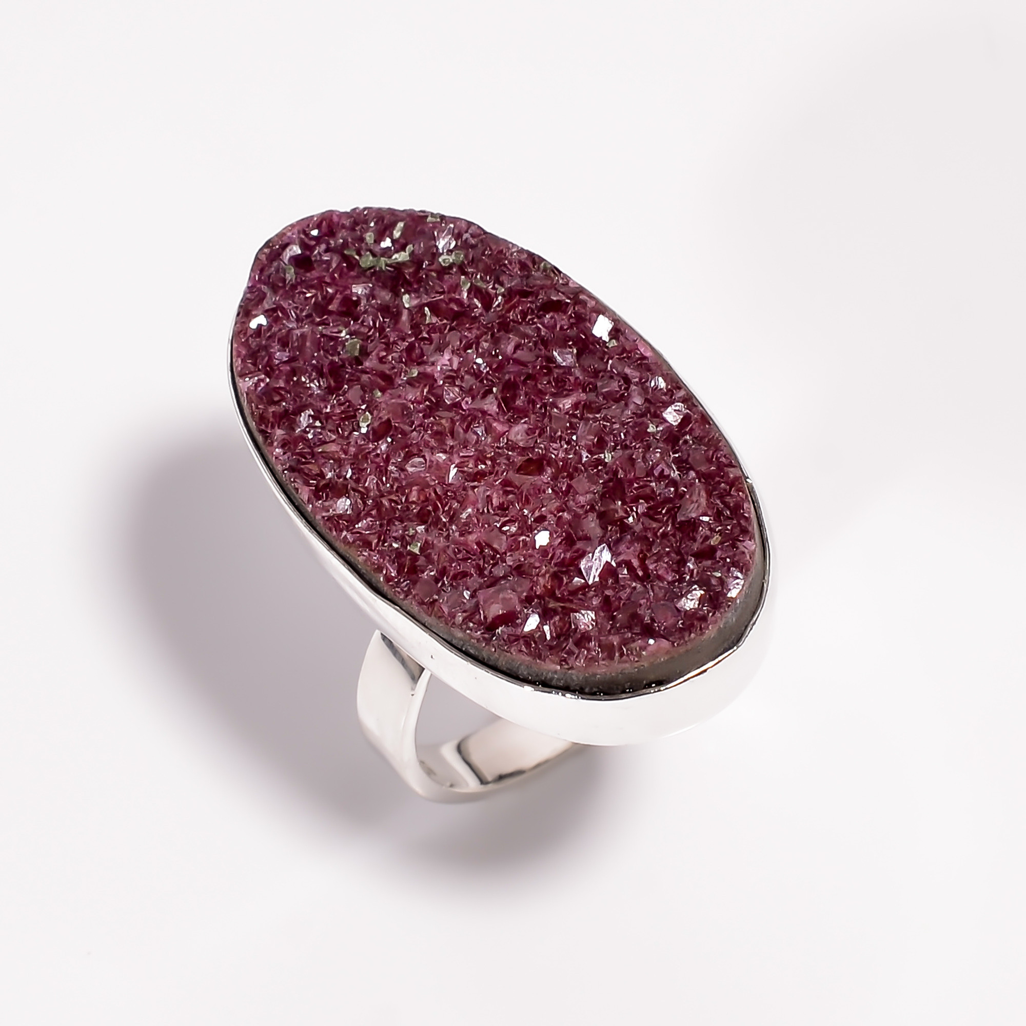 Cobalto Calcite Druzy Gemstone 925 Sterling Silver Ring Size US 8