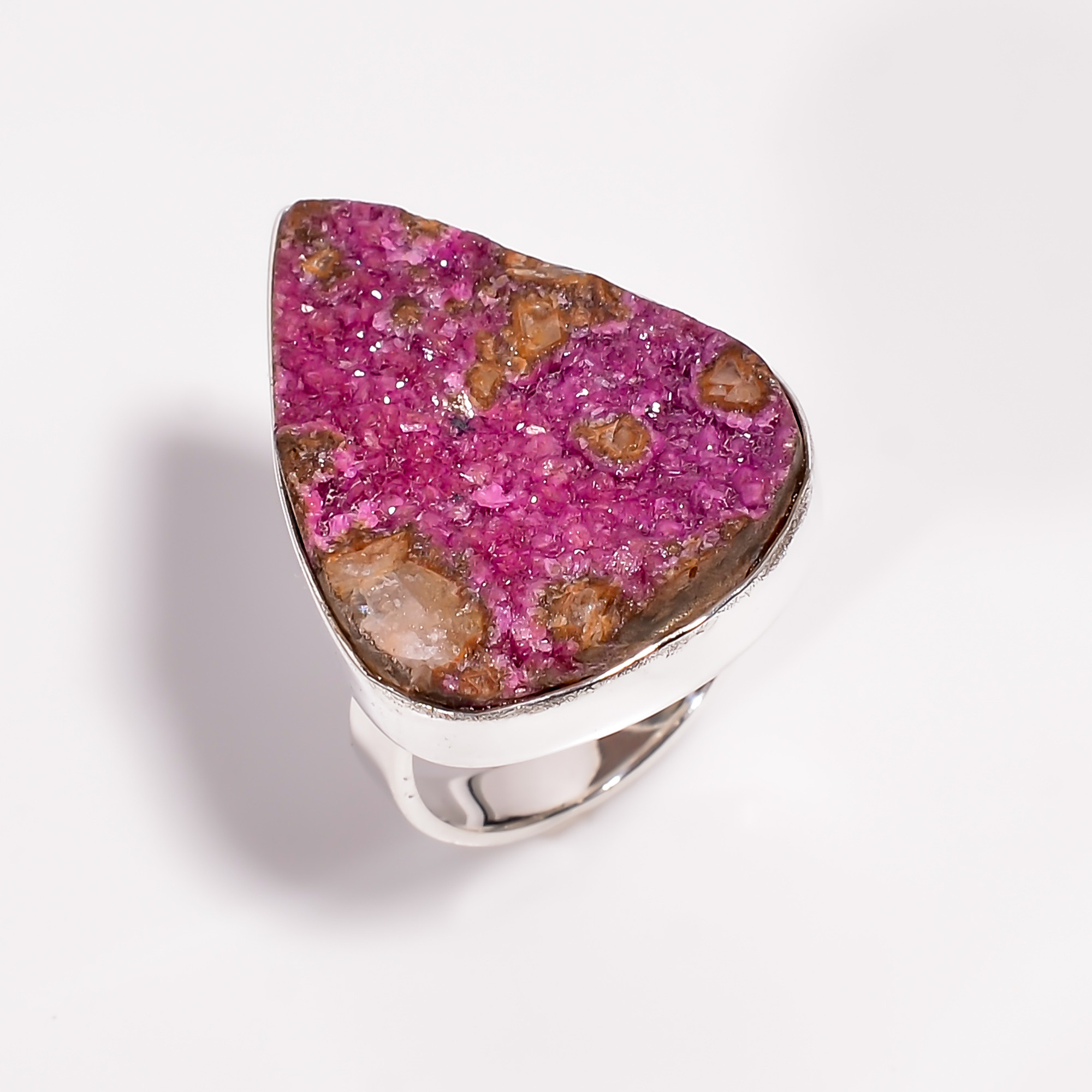 Cobalto Calcite Druzy Gemstone 925 Sterling Silver Ring Size US 6