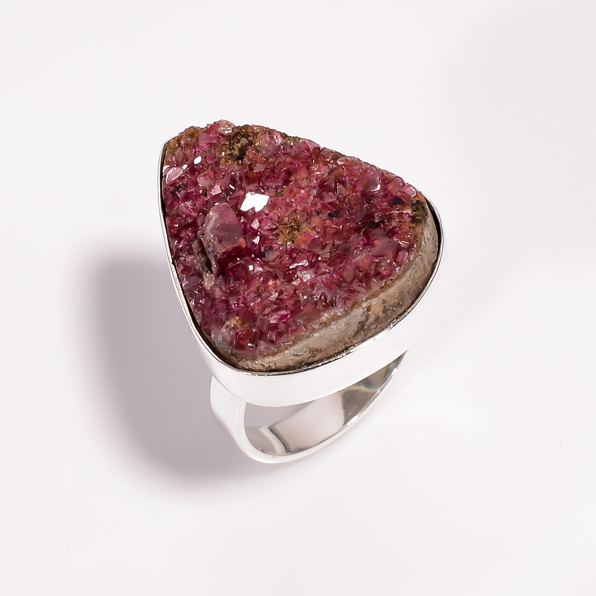 925 Sterling Silver Ring Size US 7 Cobalto Calcite Druzy Gemstone
