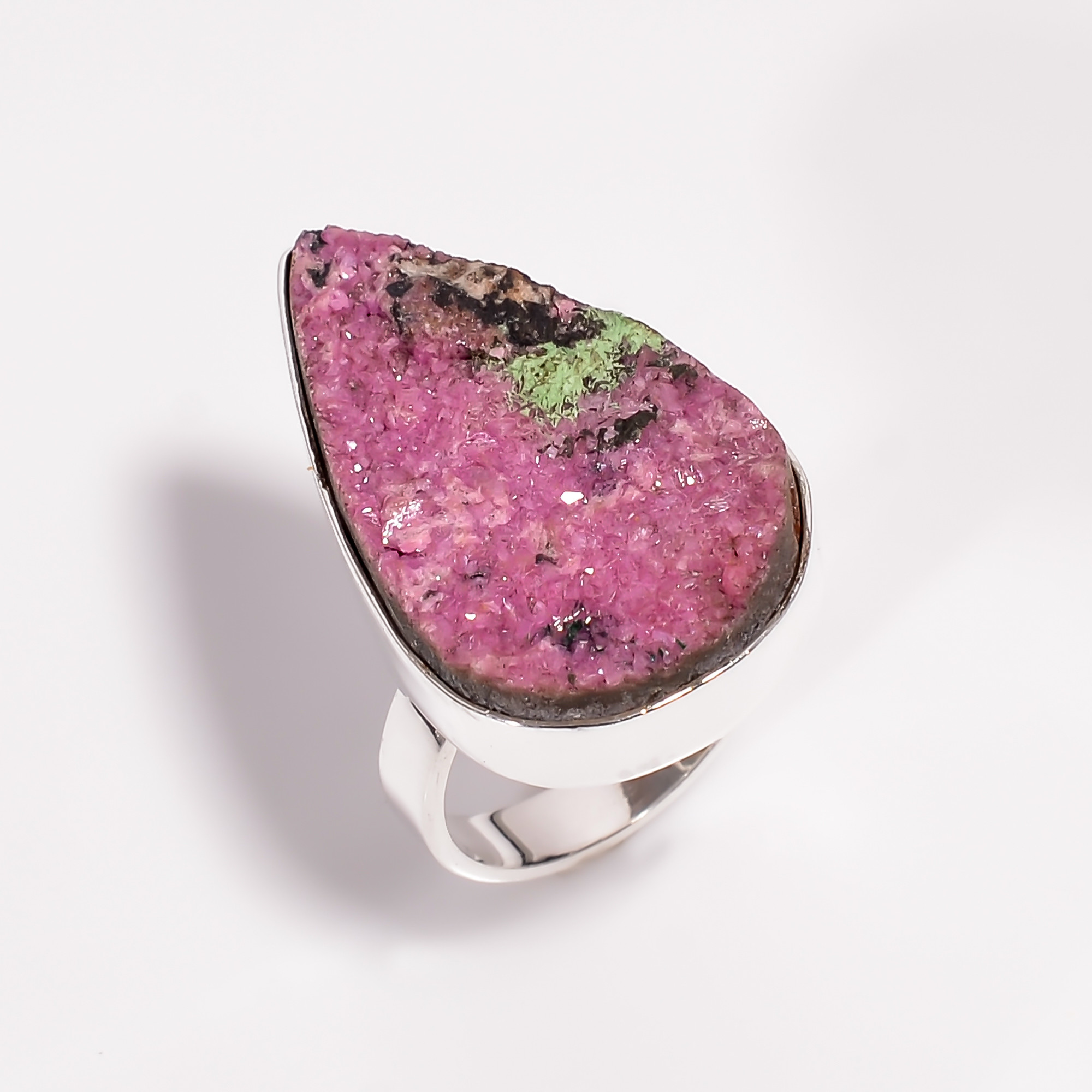 Cobalto Calcite Druzy Gemstone 925 Sterling Silver Ring Size US 6