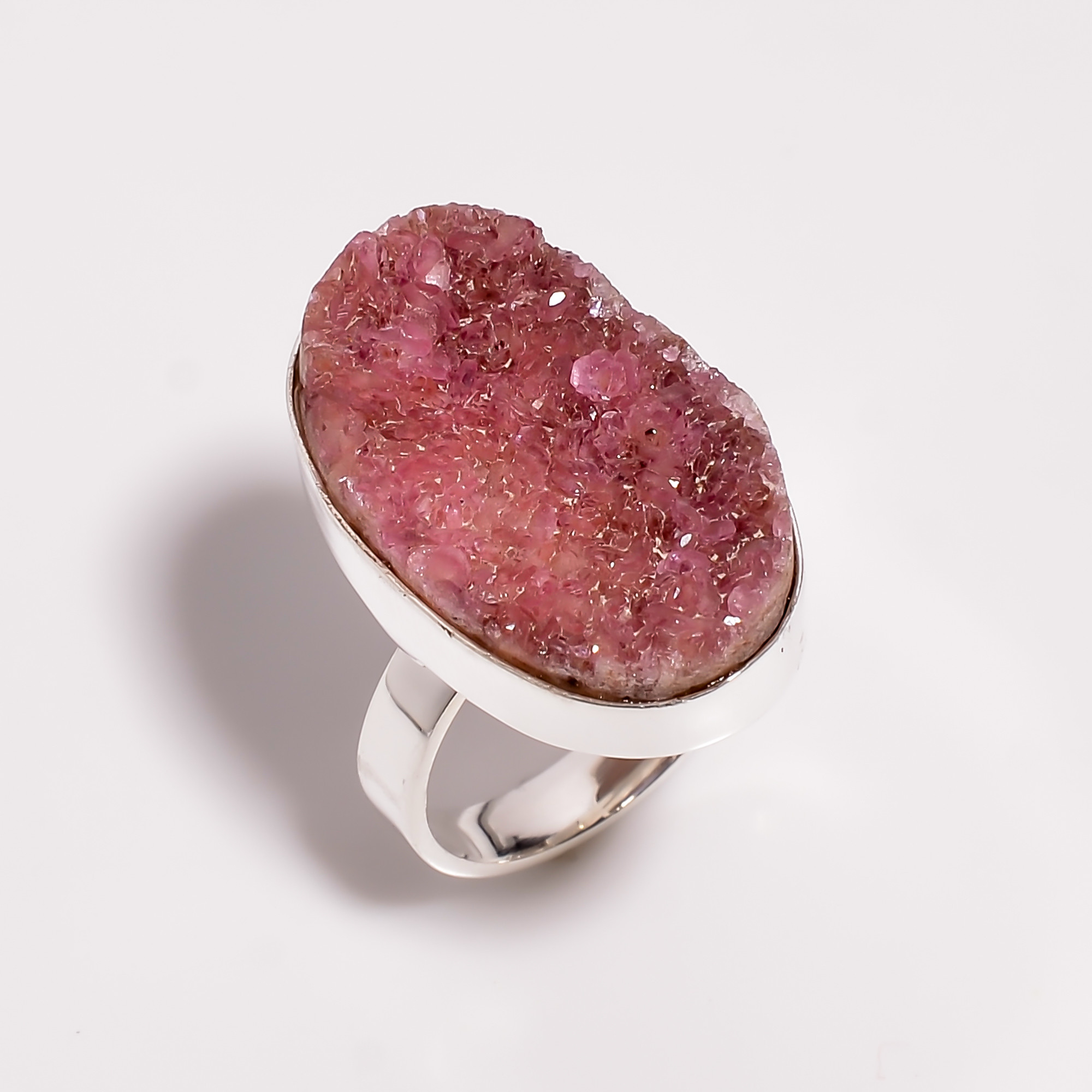 925 Sterling Silver Ring Size US 7 Cobalto Calcite Druzy Gemstone